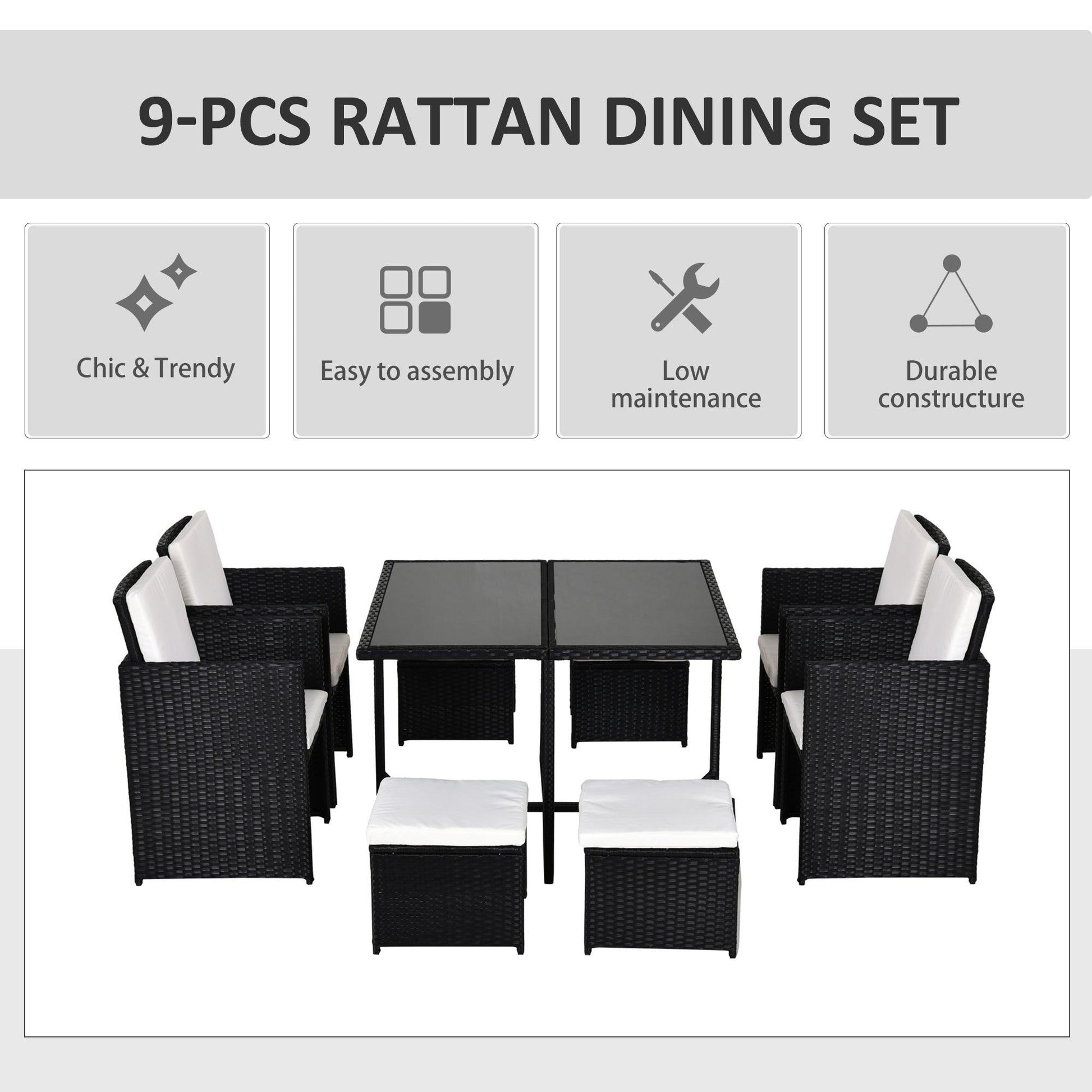 Outsunny 9PC Outdoor Patio Dining Set - Weave Wicker, 8 Seater - ALL4U RETAILER LTD