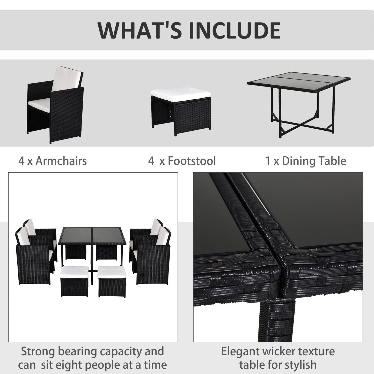 Outsunny 9PC Outdoor Patio Dining Set - Weave Wicker, 8 Seater - ALL4U RETAILER LTD