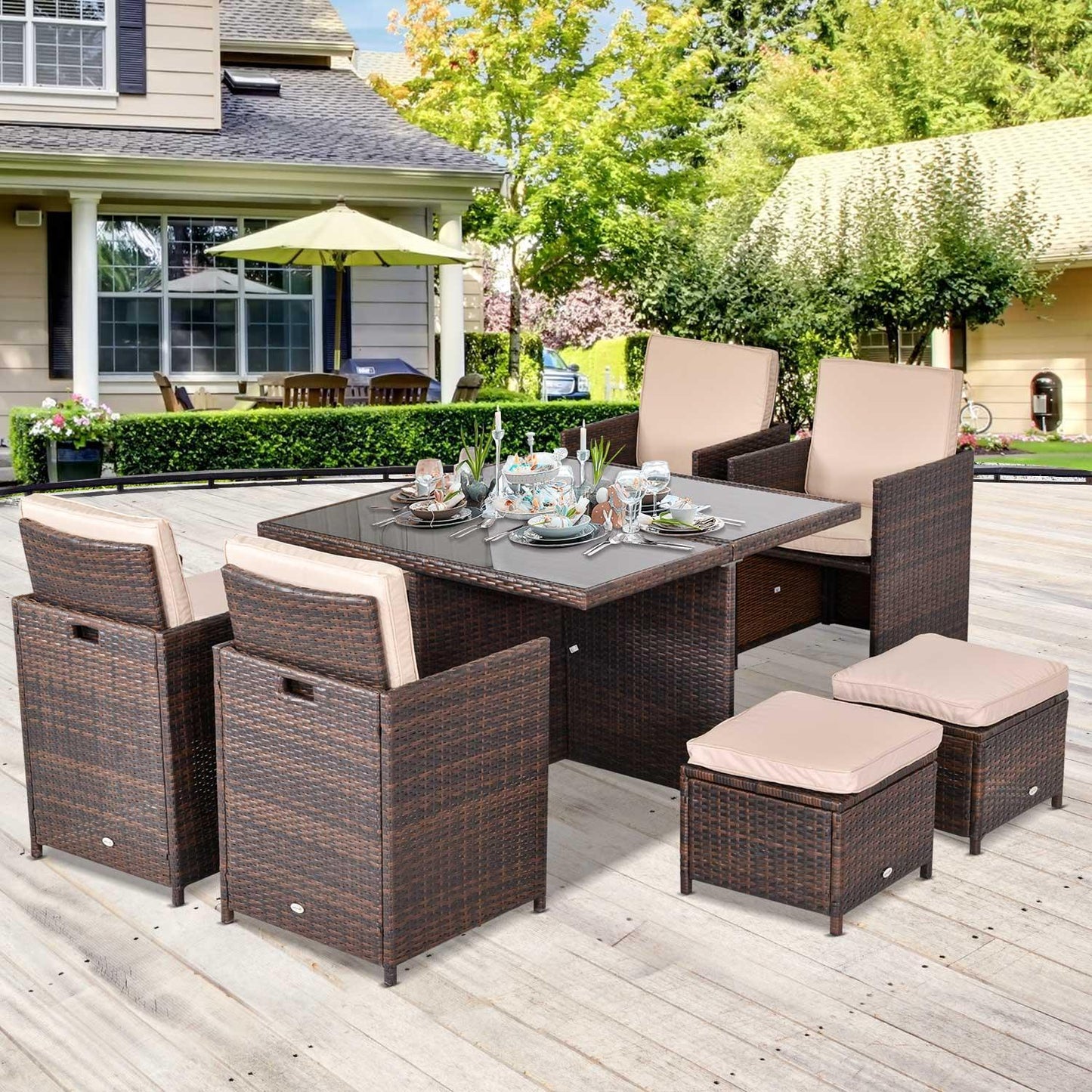 Outsunny 9PC Patio Dining Set - ALL4U RETAILER LTD