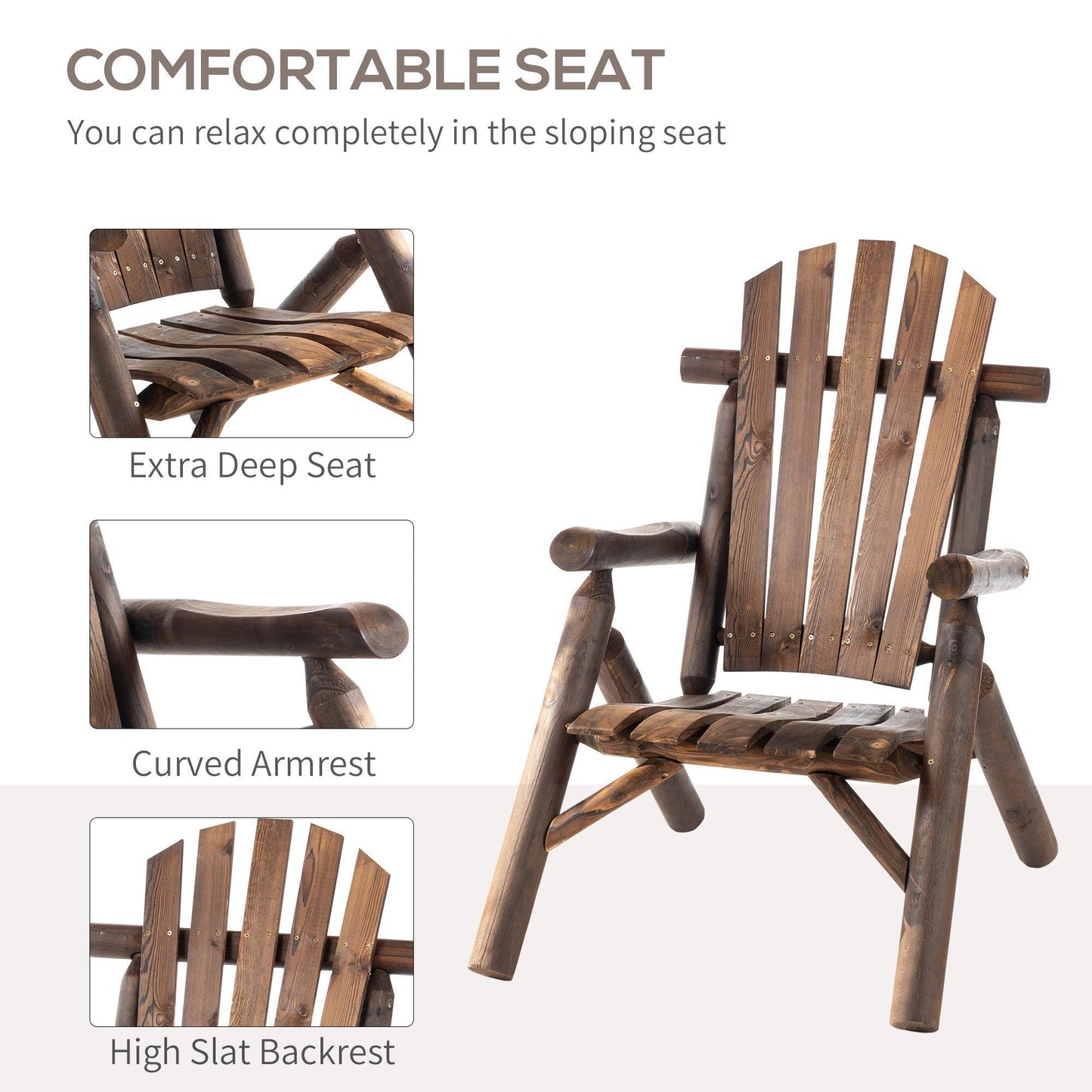 Outsunny Adirondack Chair: Ergonomic Wood Frame for Lounging - ALL4U RETAILER LTD