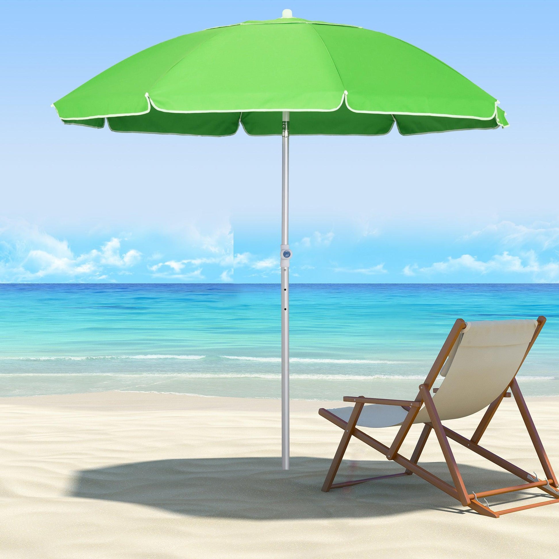 Outsunny Adjustable Beach Umbrella: Green & Portable - ALL4U RETAILER LTD