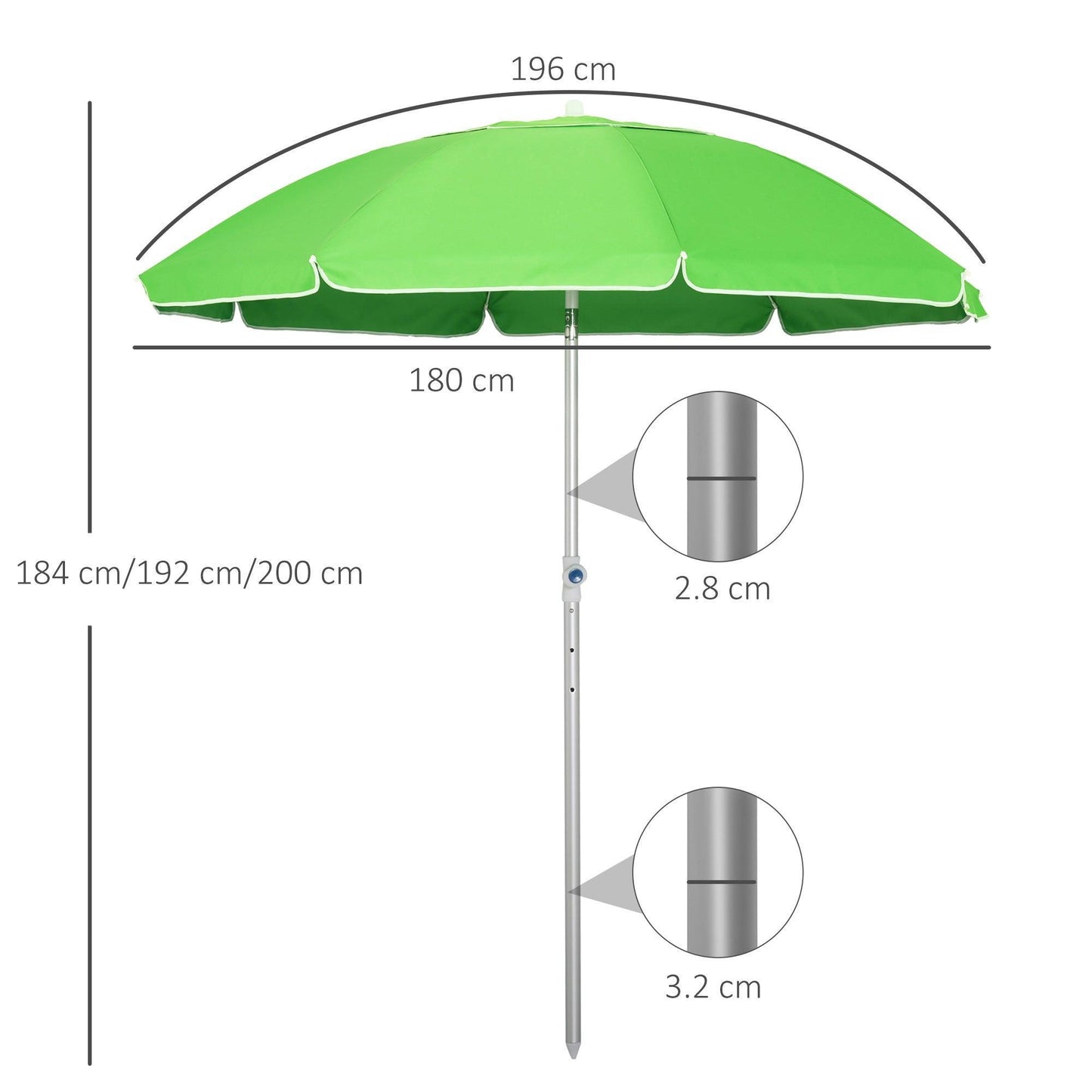 Outsunny Adjustable Beach Umbrella: Green & Portable - ALL4U RETAILER LTD