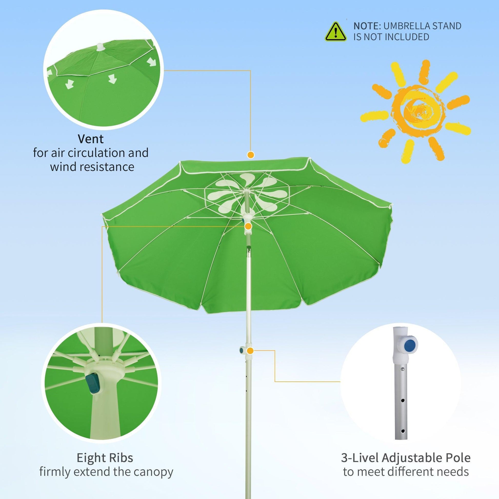 Outsunny Adjustable Beach Umbrella: Green & Portable - ALL4U RETAILER LTD