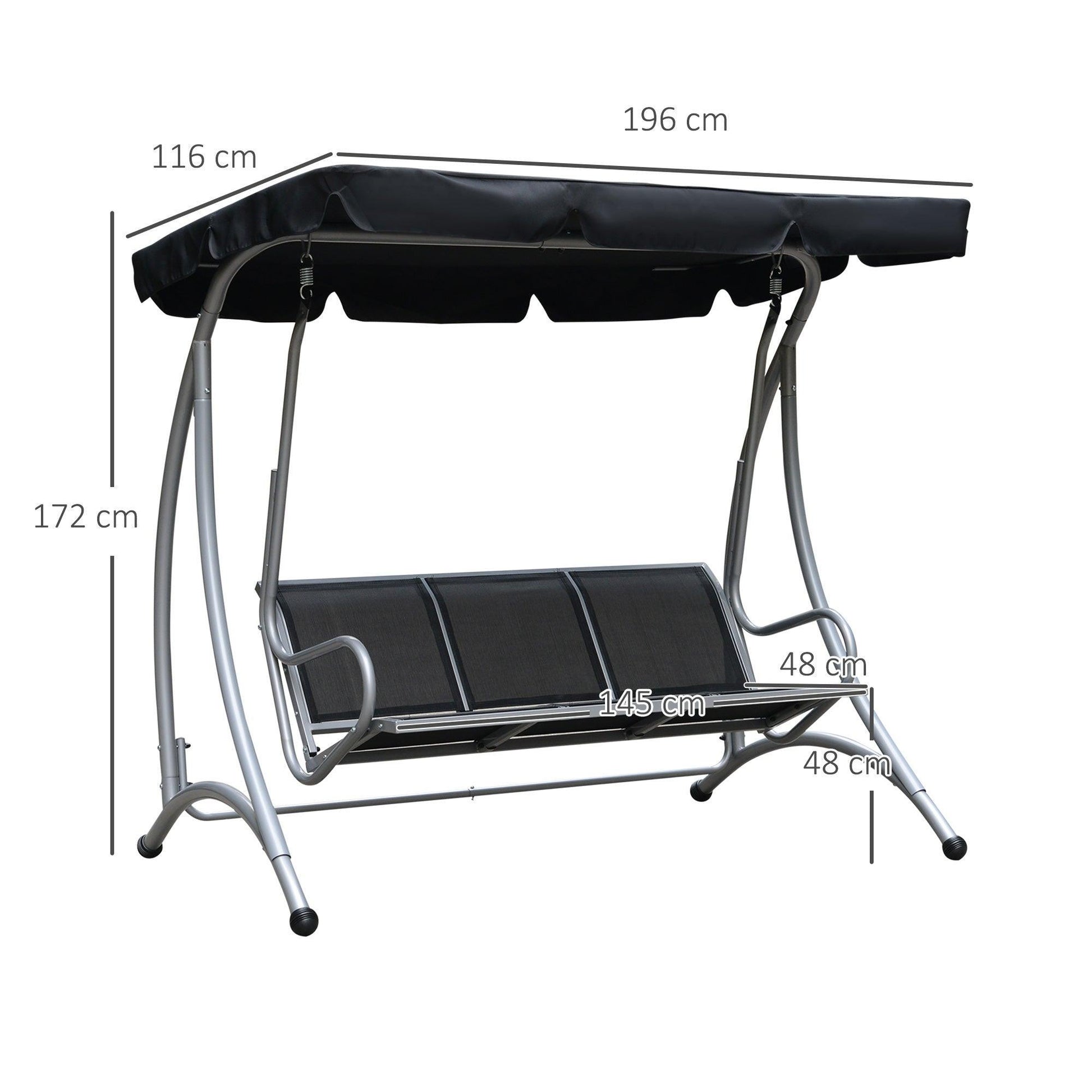 Outsunny Adjustable Canopy Porch Swing - Steel Patio Bench - ALL4U RETAILER LTD