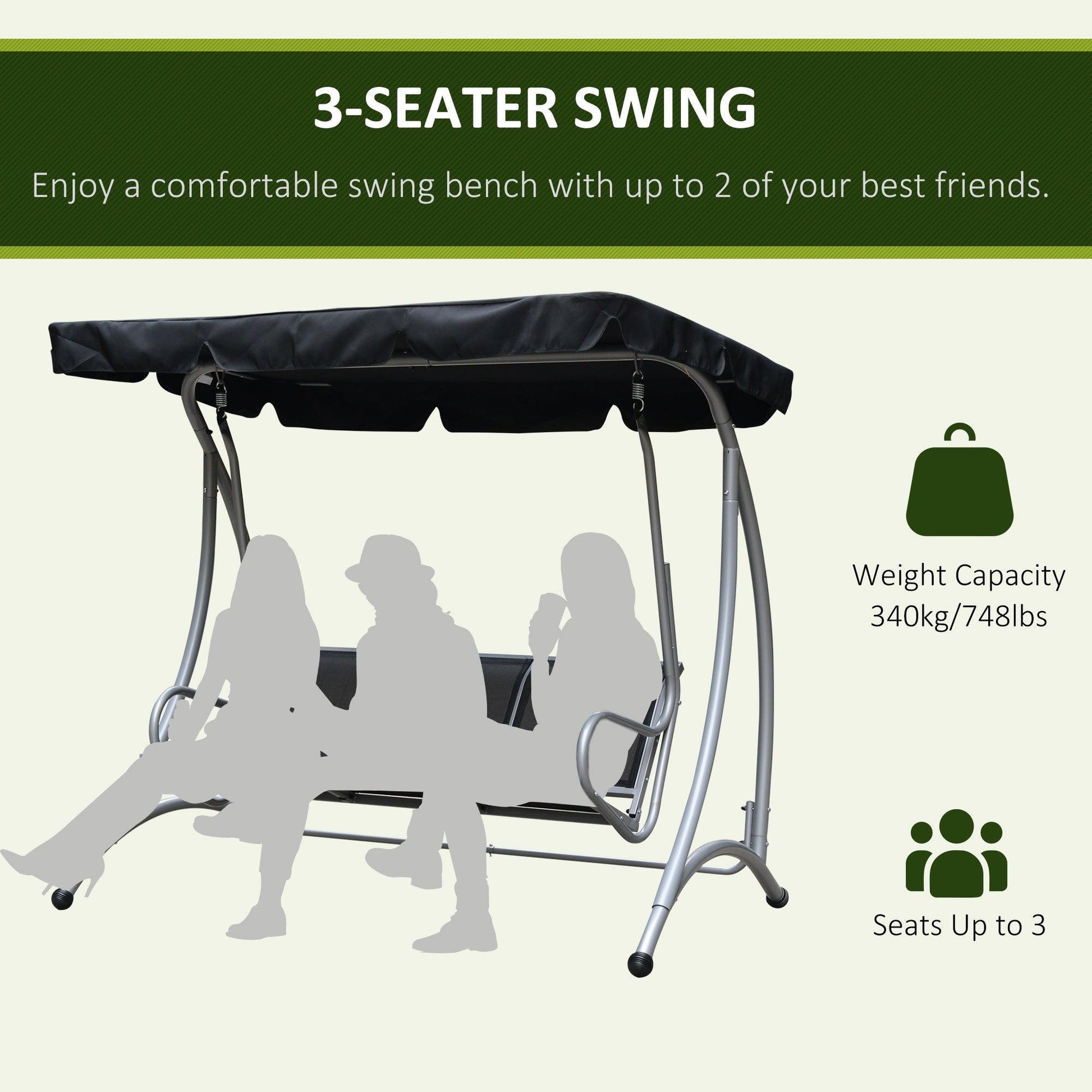 Outsunny Adjustable Canopy Porch Swing - Steel Patio Bench - ALL4U RETAILER LTD