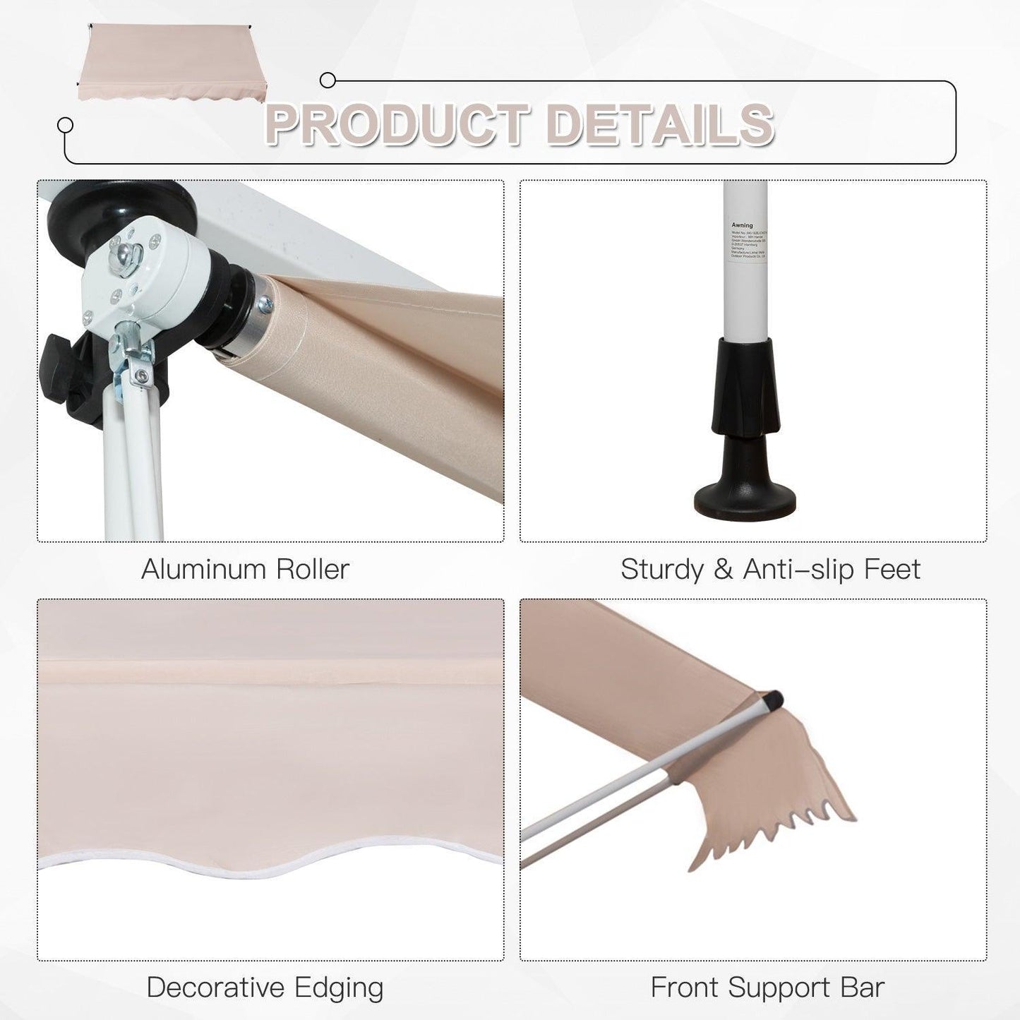 Outsunny Adjustable Garden Patio Awning in Beige - ALL4U RETAILER LTD