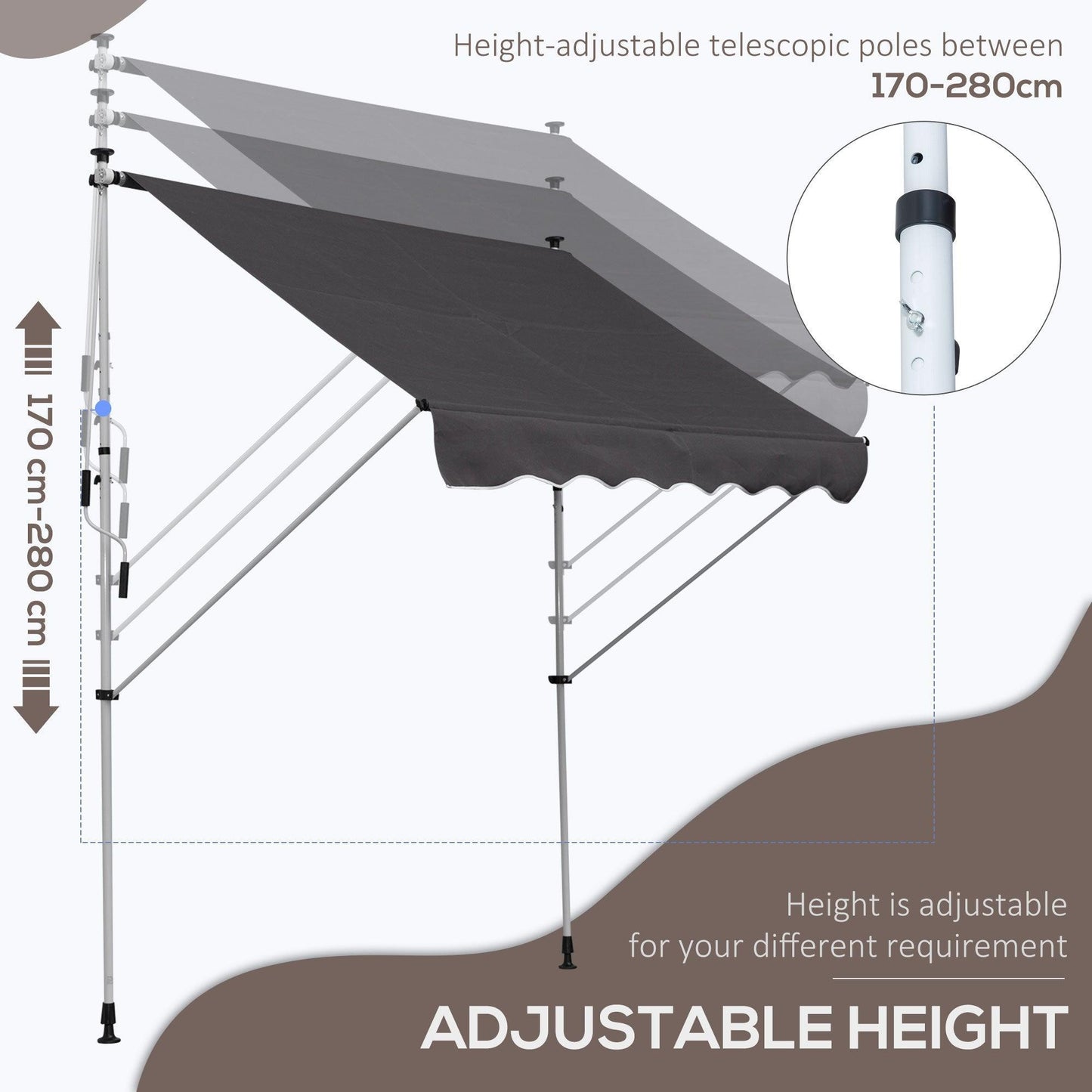 Outsunny Adjustable Grey Patio Awning - 2 x 1.5m - ALL4U RETAILER LTD