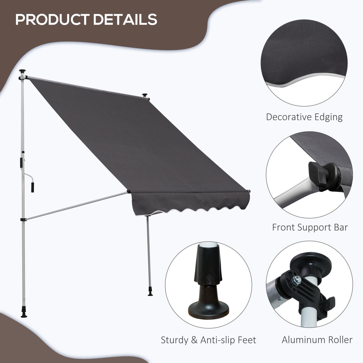 Outsunny Adjustable Grey Patio Awning - 2 x 1.5m - ALL4U RETAILER LTD