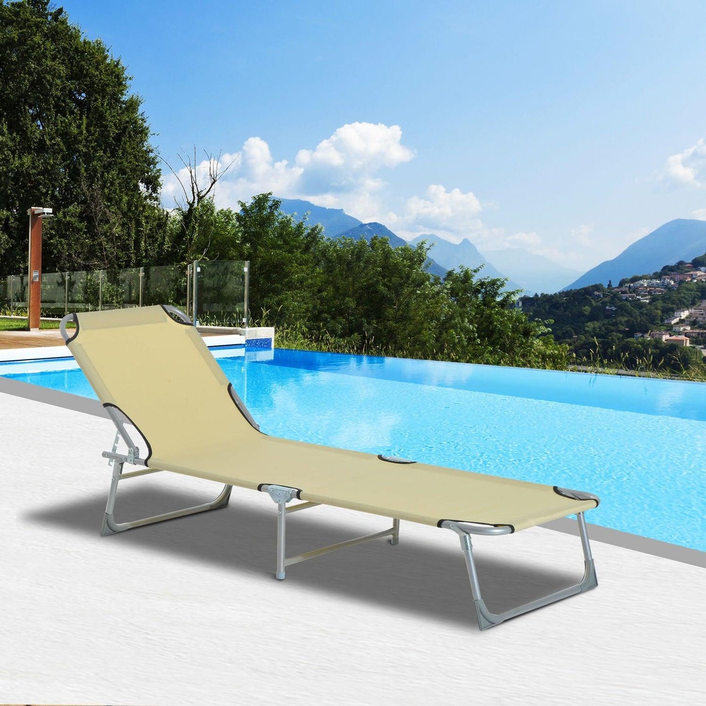 Outsunny Adjustable Lounger, Beige Oxford Cloth - ALL4U RETAILER LTD