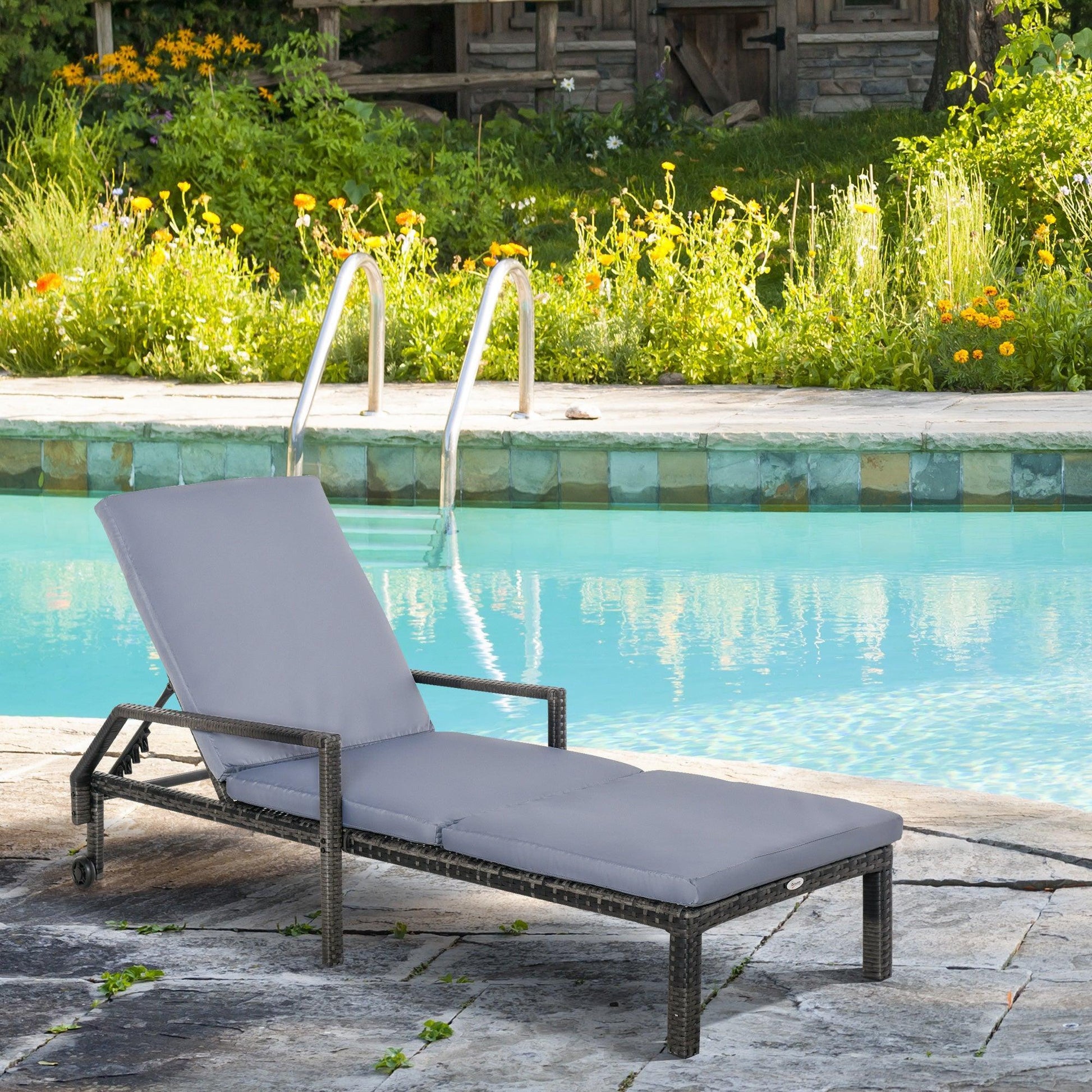 Outsunny Adjustable Outdoor Sun Lounger Chair - Grey - ALL4U RETAILER LTD