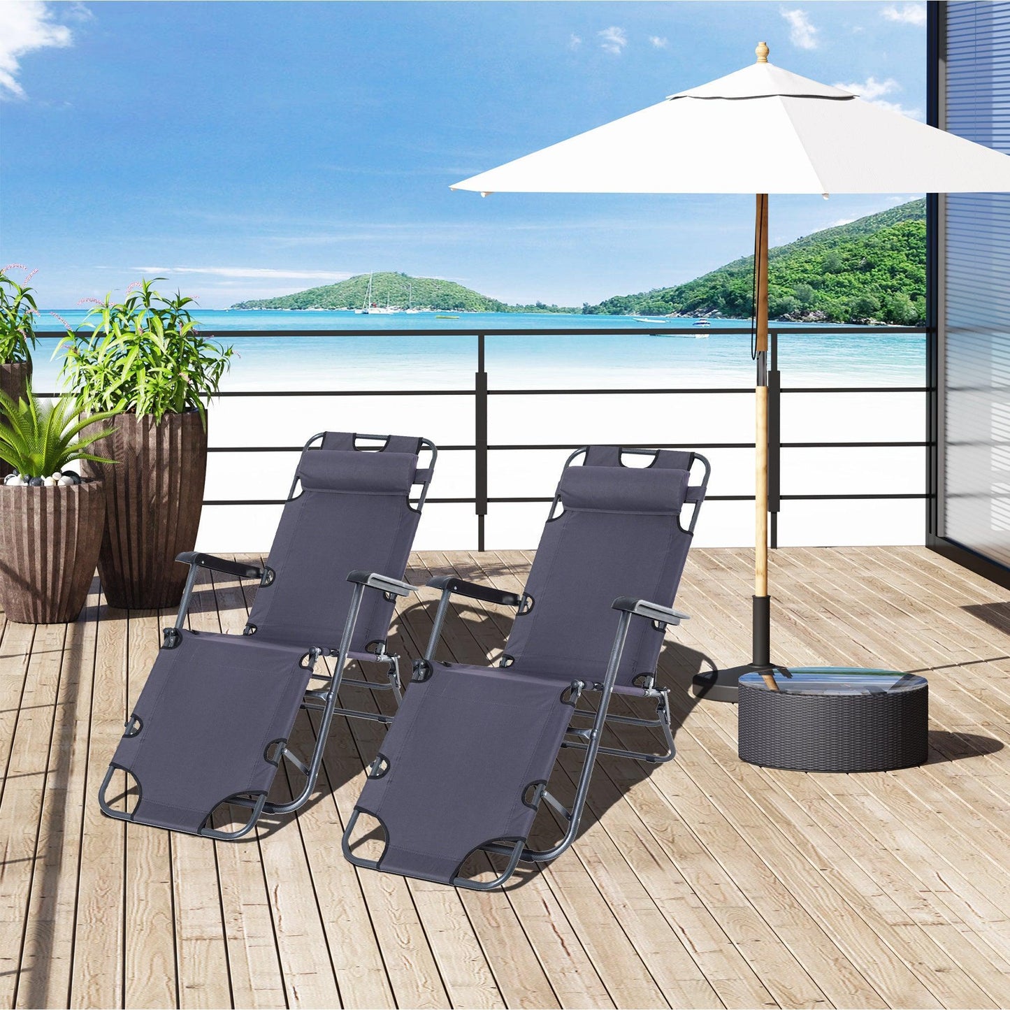 Outsunny Adjustable Outdoor Sun Loungers - Grey - ALL4U RETAILER LTD