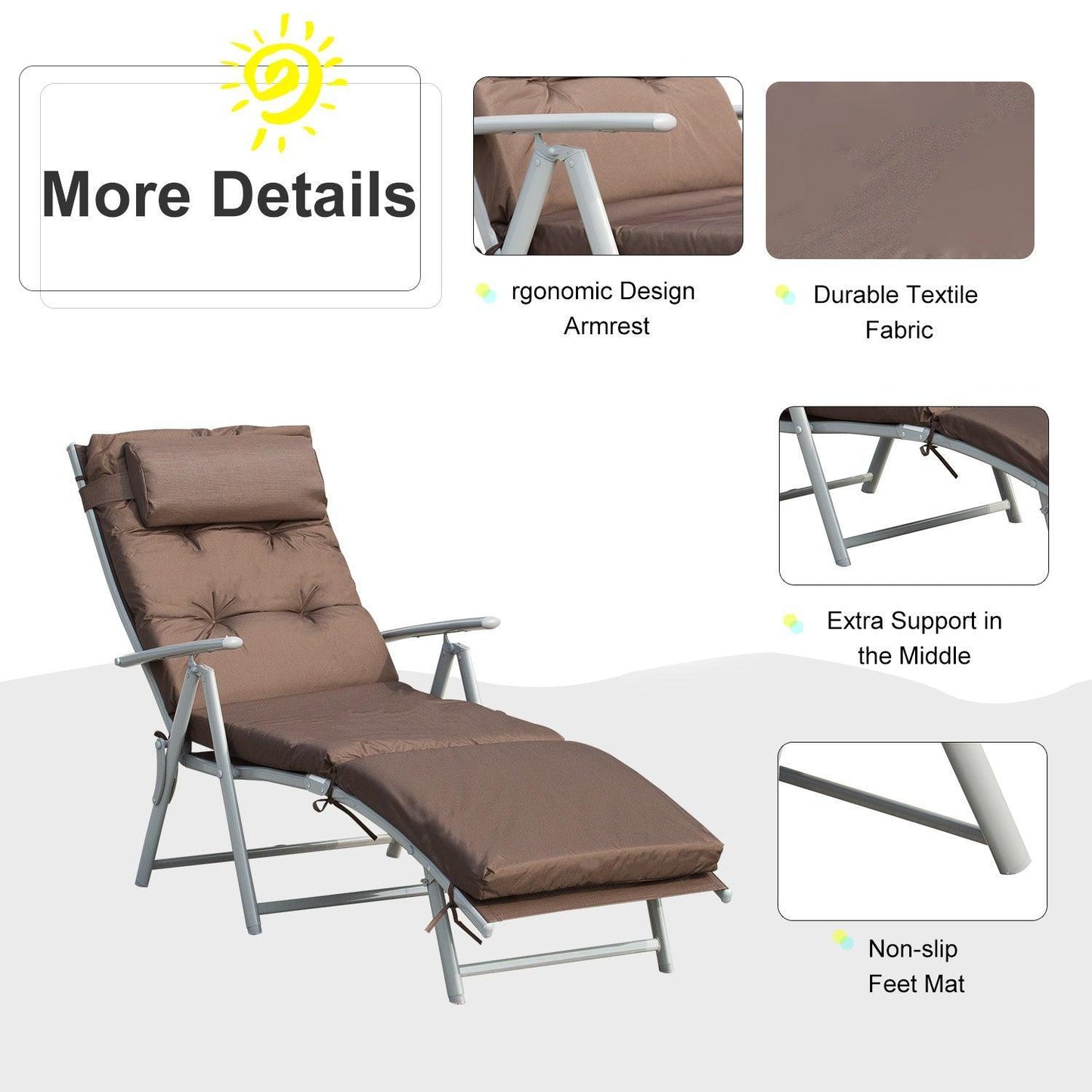 Outsunny Adjustable Patio Reclining Chair - Brown - ALL4U RETAILER LTD