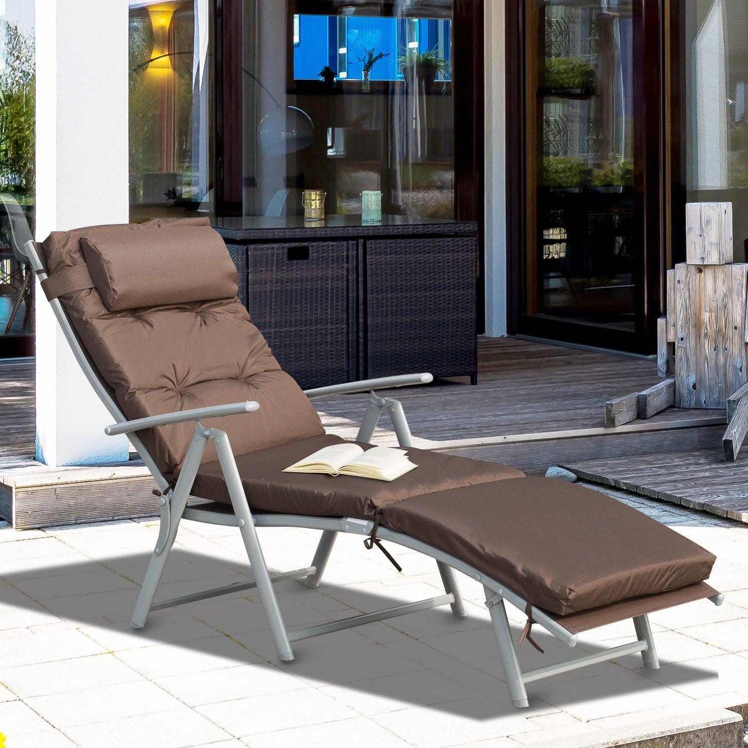 Outsunny Adjustable Patio Reclining Chair - Brown - ALL4U RETAILER LTD