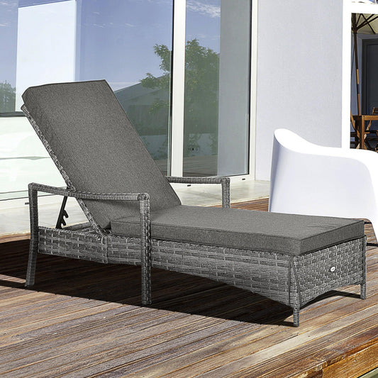 Outsunny Adjustable Rattan Sun Lounger - Elegant Grey - ALL4U RETAILER LTD