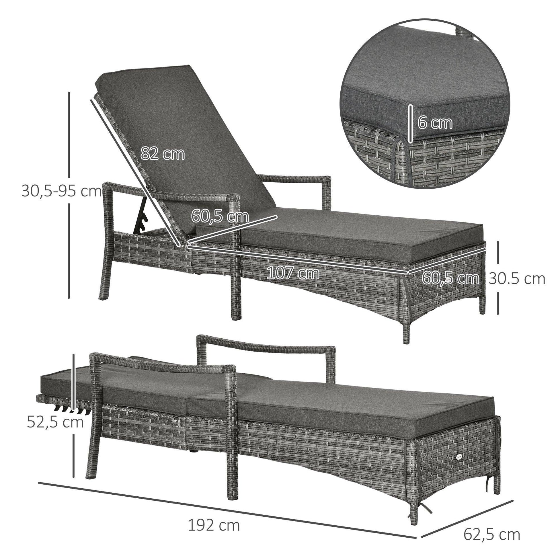 Outsunny Adjustable Rattan Sun Lounger - Elegant Grey - ALL4U RETAILER LTD