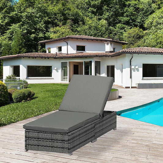 Outsunny Adjustable Rattan Sun Lounger - Patio Recliner Bed Chair - ALL4U RETAILER LTD