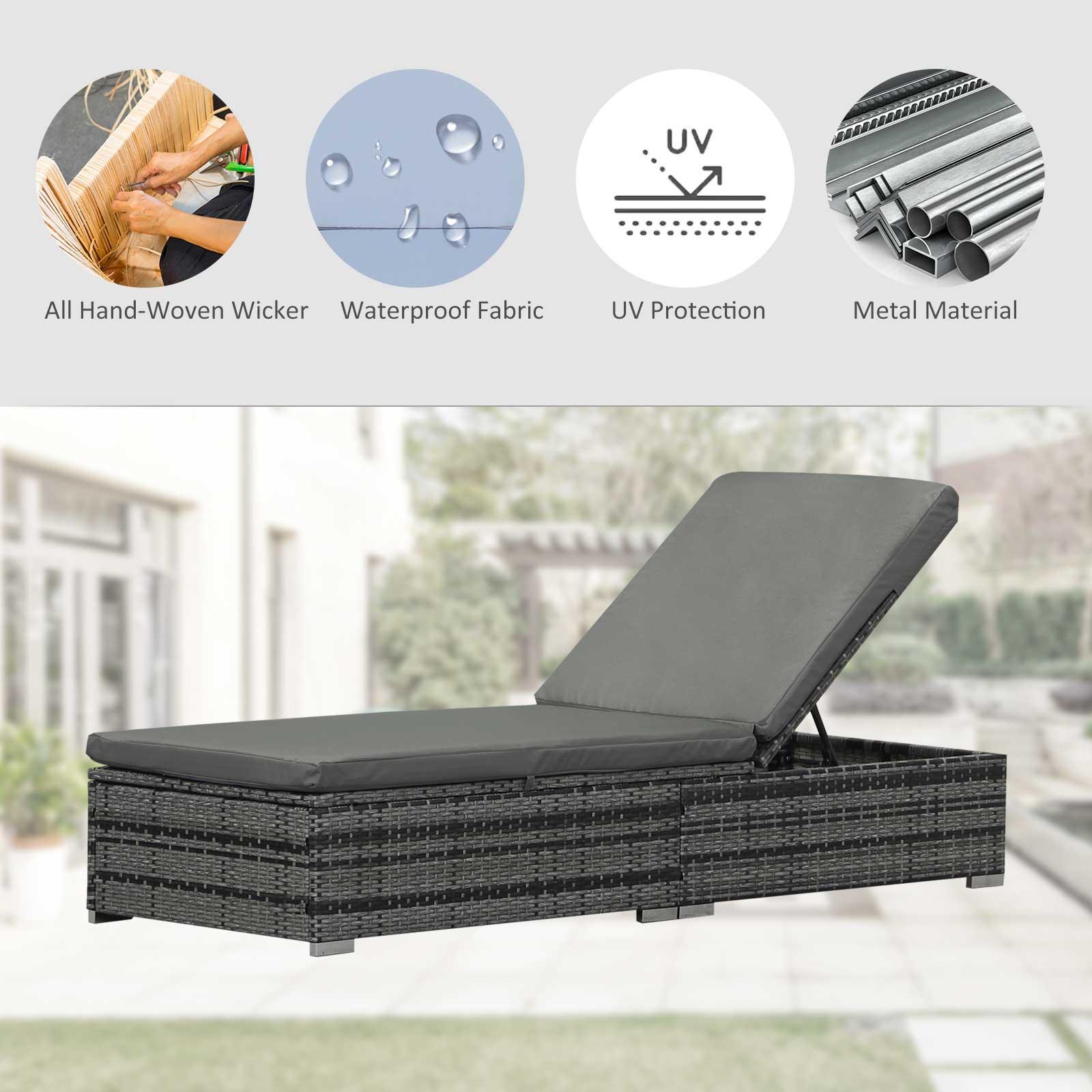 Outsunny Adjustable Rattan Sun Lounger - Patio Recliner Bed Chair - ALL4U RETAILER LTD