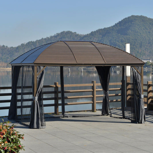 Outsunny Aluminium Gazebo Canopy with Side Walls - Dark Grey - ALL4U RETAILER LTD