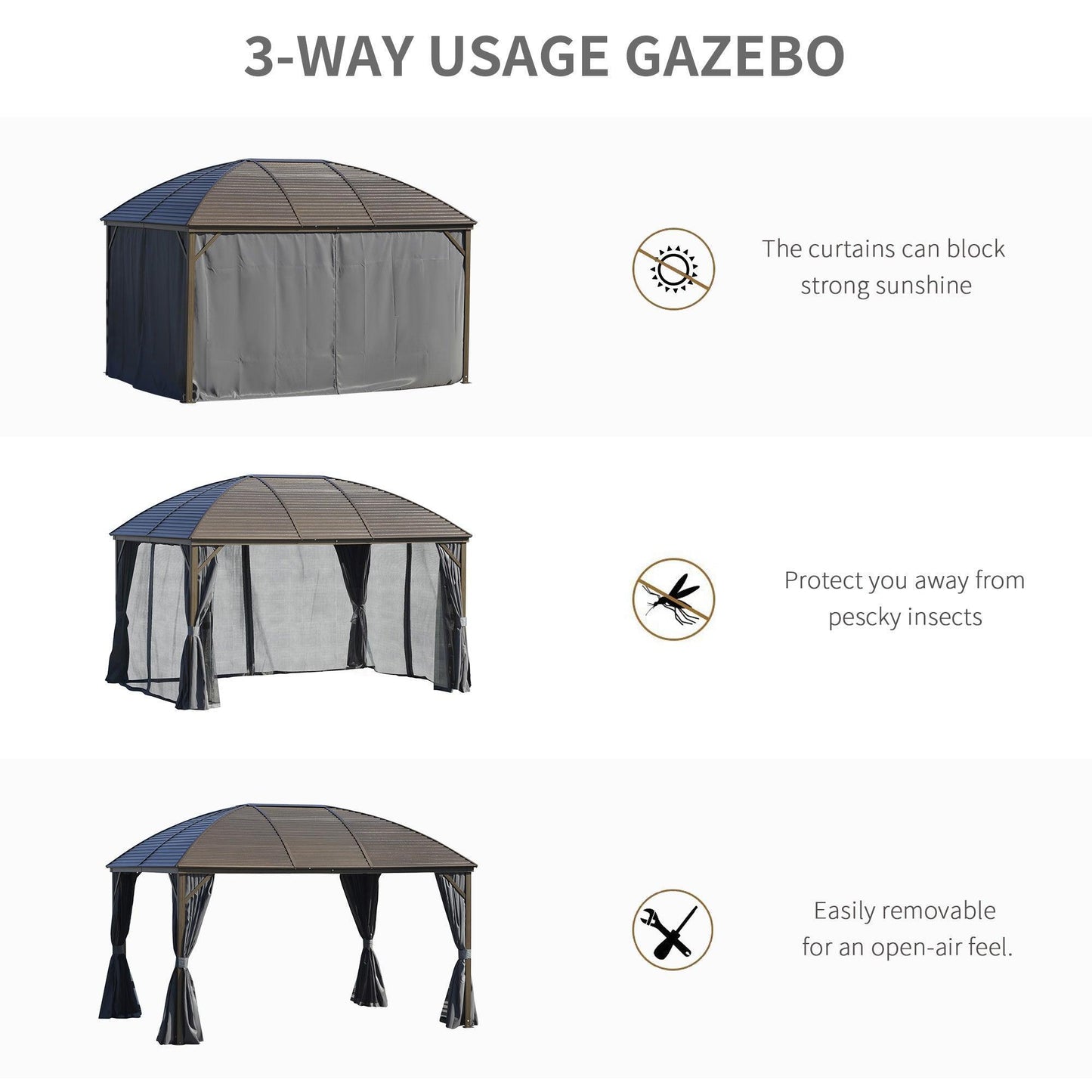 Outsunny Aluminium Gazebo Canopy with Side Walls - Dark Grey - ALL4U RETAILER LTD