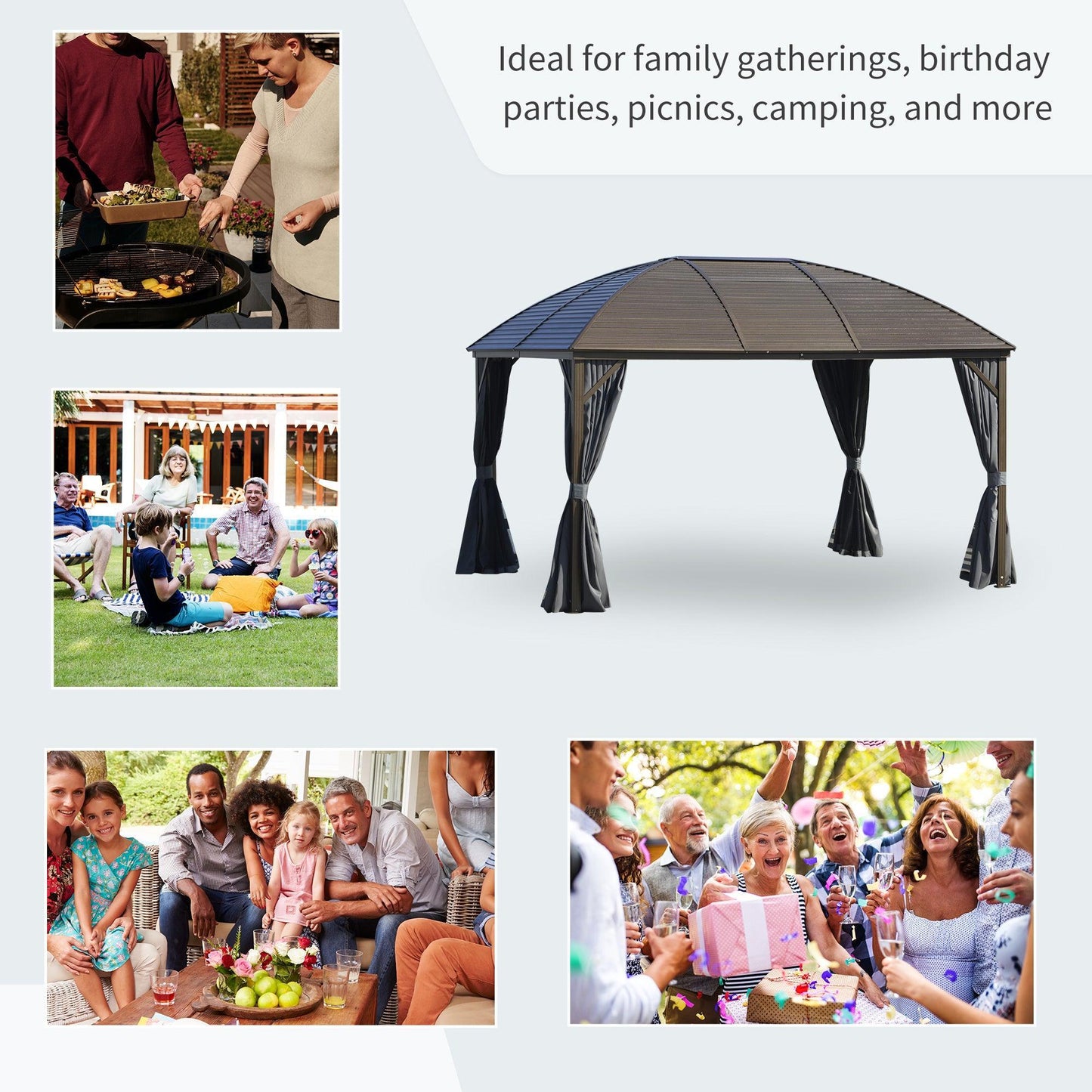 Outsunny Aluminium Gazebo Canopy with Side Walls - Dark Grey - ALL4U RETAILER LTD