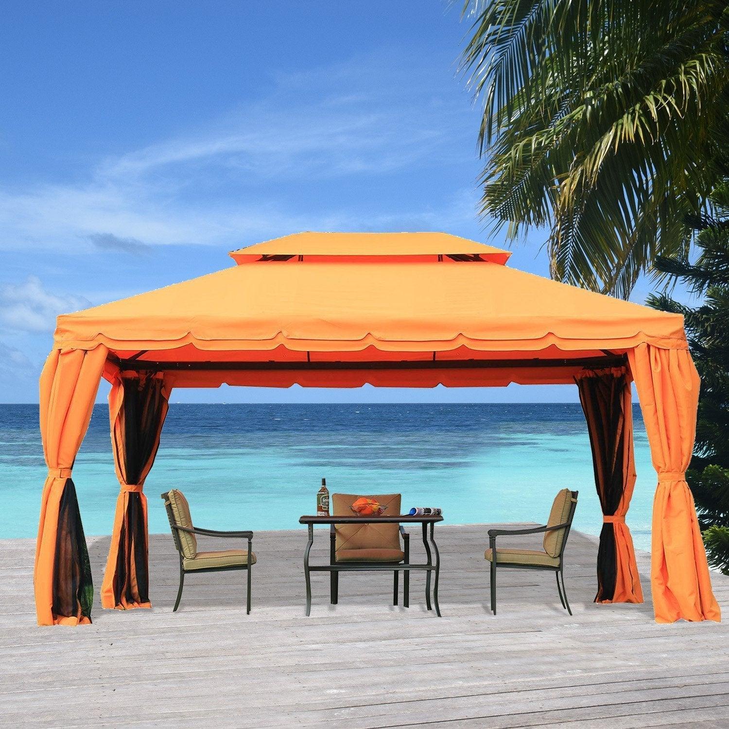 Outsunny Aluminium Gazebo Pavilion Tent - Orange - ALL4U RETAILER LTD