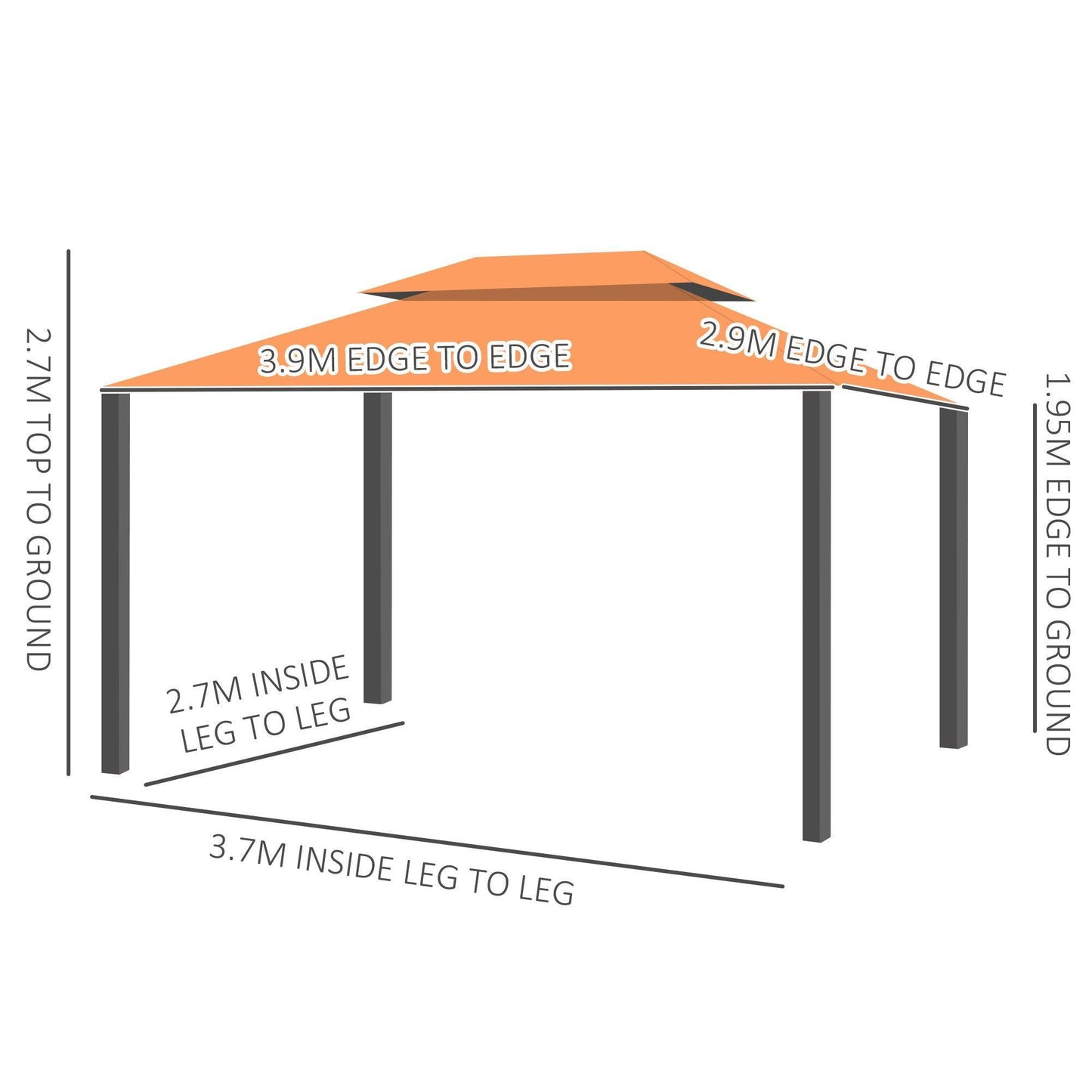 Outsunny Aluminium Gazebo Pavilion Tent - Orange - ALL4U RETAILER LTD