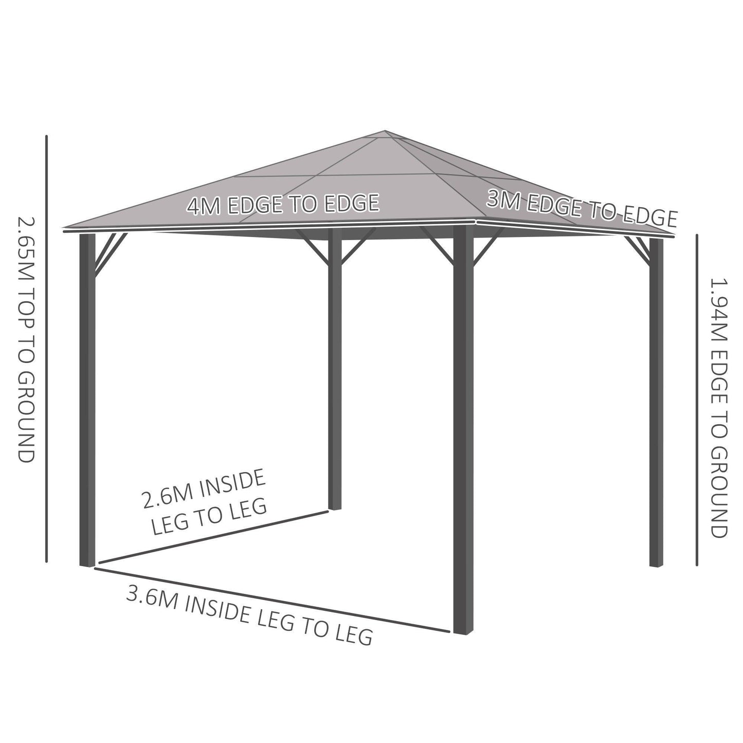 Outsunny Aluminium Gazebo with Hardtop Roof - Outdoor Shelter - ALL4U RETAILER LTD