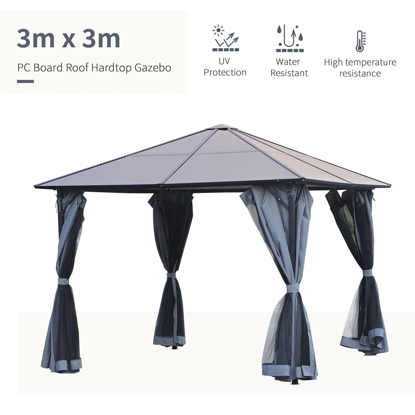 Outsunny Aluminium Gazebo with Hardtop Roof - Outdoor Shelter - ALL4U RETAILER LTD