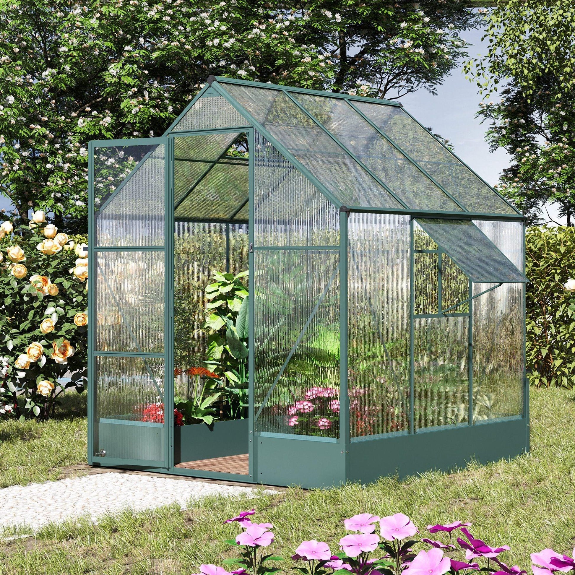 Outsunny Aluminium Greenhouse with Polycarbonate - 6x6ft - ALL4U RETAILER LTD