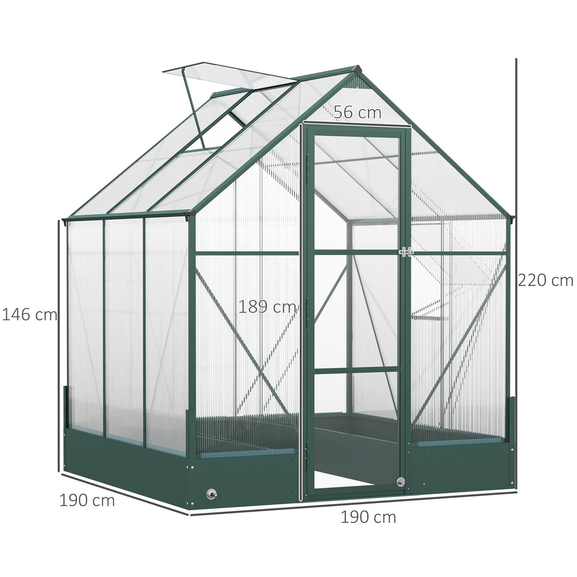 Outsunny Aluminium Greenhouse with Polycarbonate - 6x6ft - ALL4U RETAILER LTD