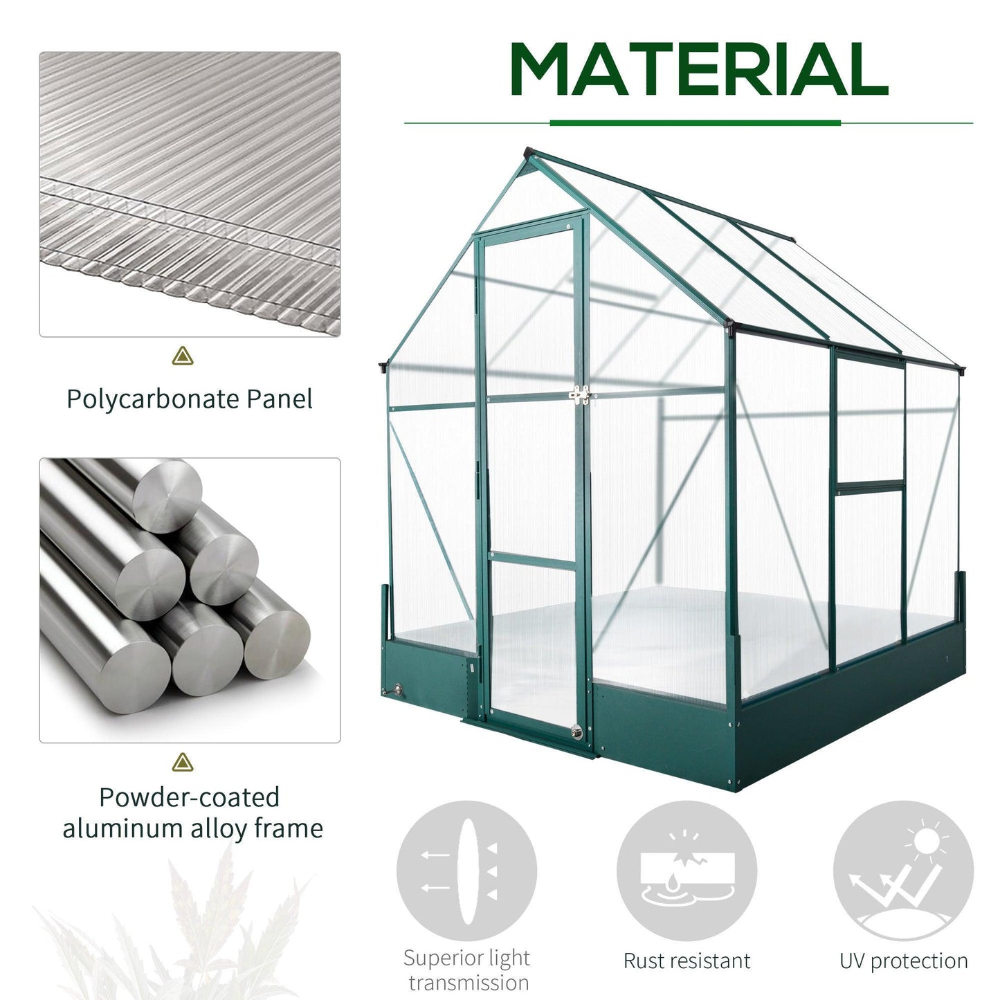 Outsunny Aluminium Greenhouse with Polycarbonate - 6x6ft - ALL4U RETAILER LTD