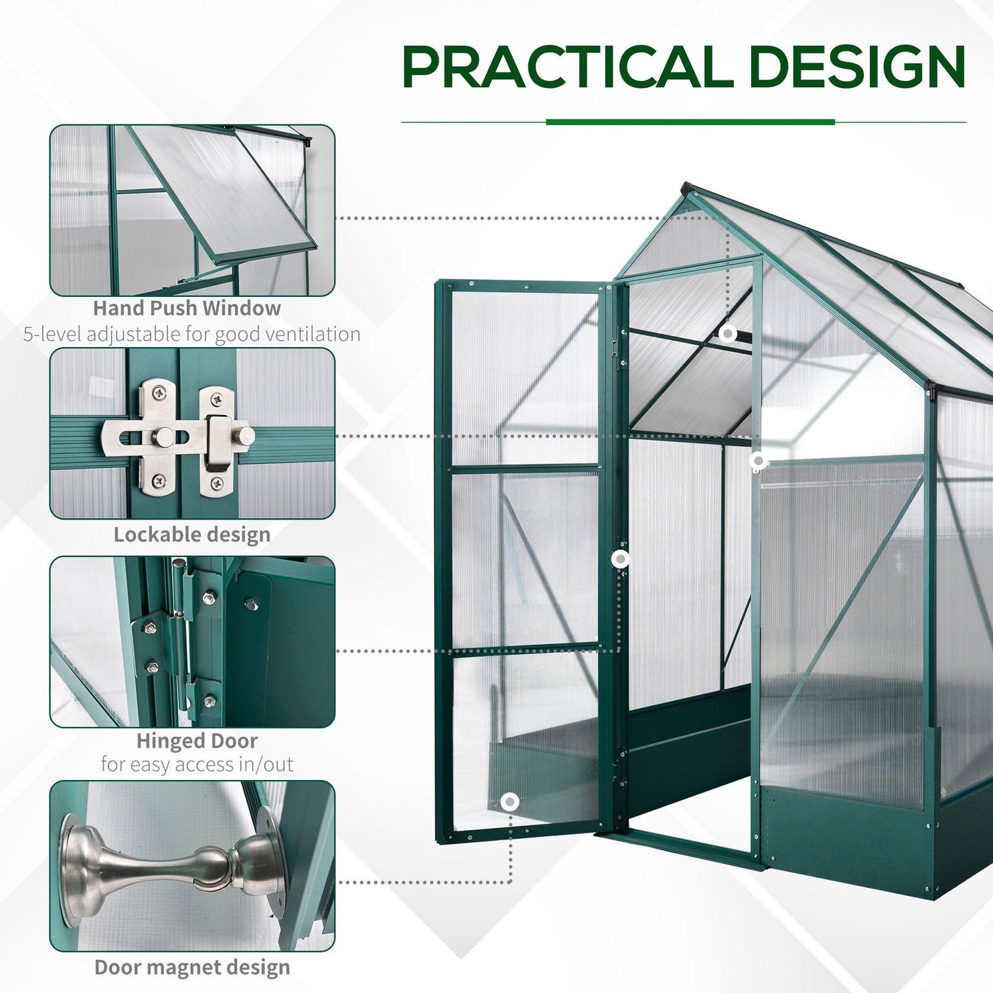 Outsunny Aluminium Greenhouse with Polycarbonate - 6x6ft - ALL4U RETAILER LTD