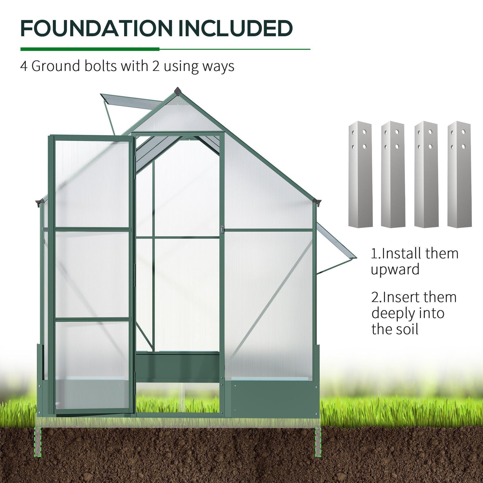 Outsunny Aluminium Greenhouse with Polycarbonate - 6x6ft - ALL4U RETAILER LTD