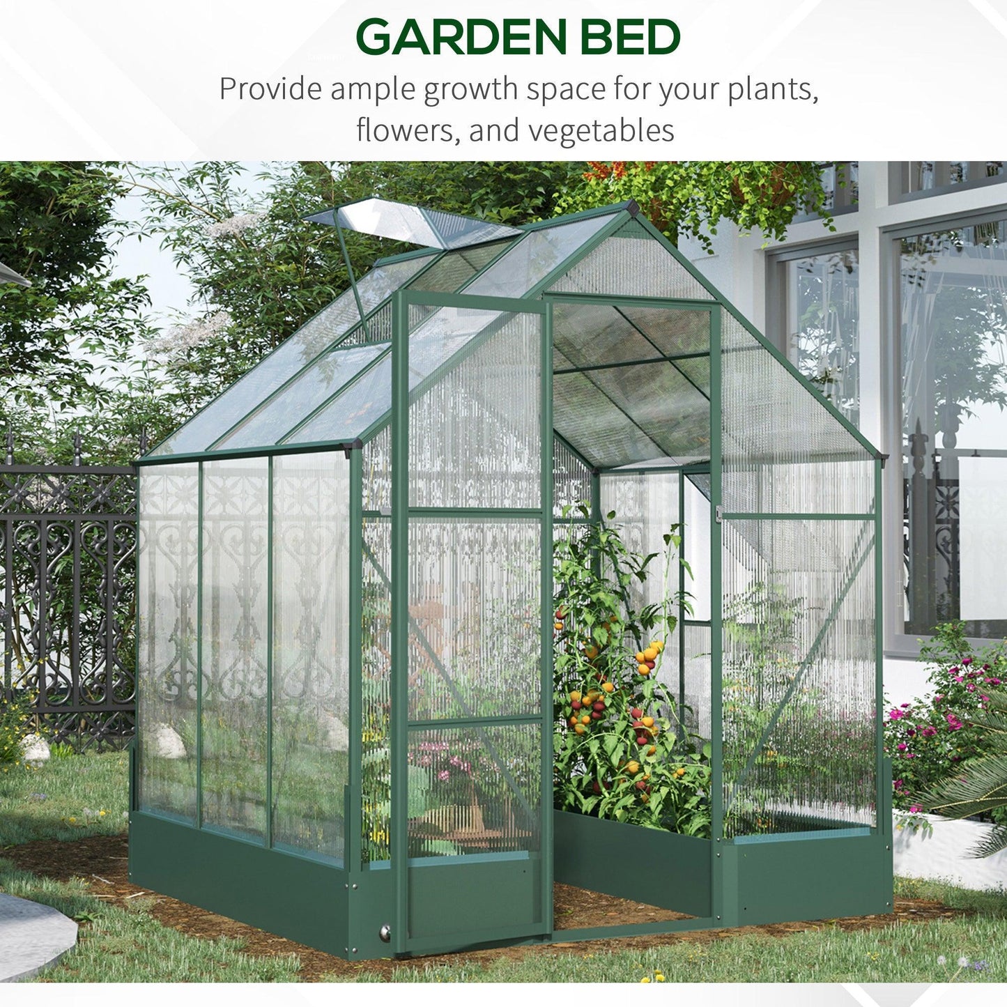 Outsunny Aluminium Greenhouse with Polycarbonate - 6x6ft - ALL4U RETAILER LTD