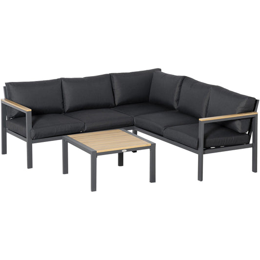 Outsunny Aluminium L-Shaped Garden Sofa Set with Table - ALL4U RETAILER LTD