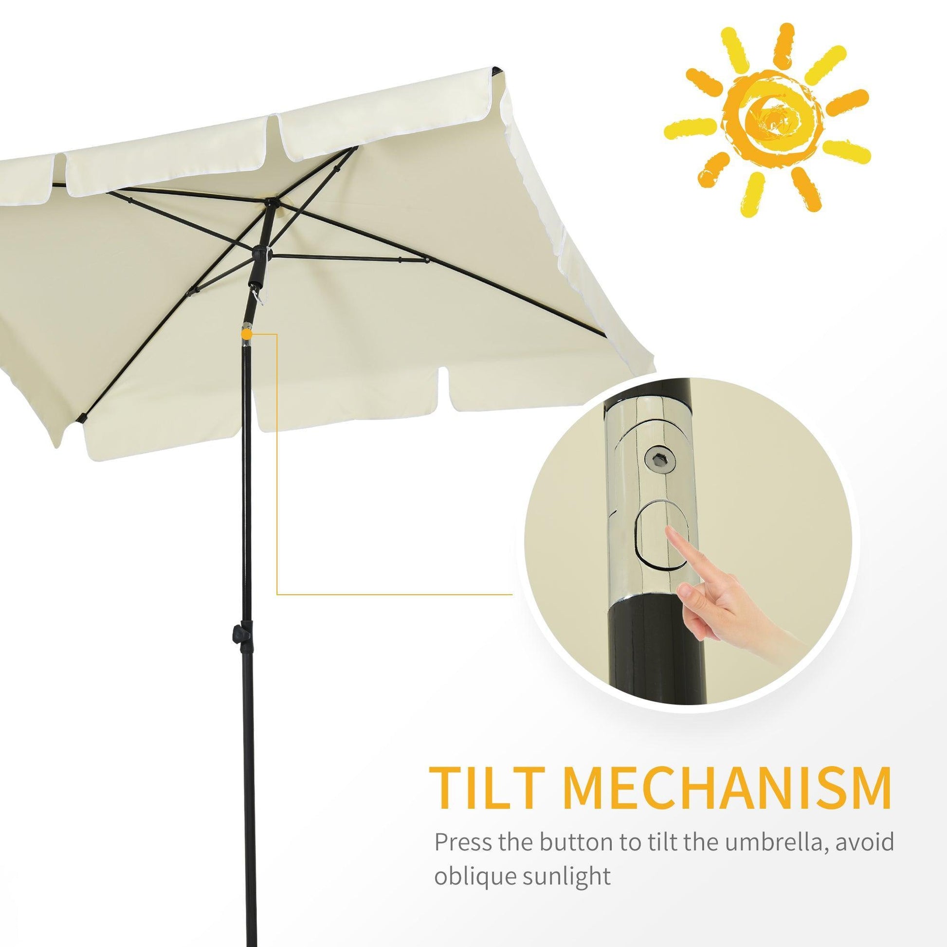 Outsunny Aluminium Sun Umbrella 2M x 1.25M Cream - ALL4U RETAILER LTD