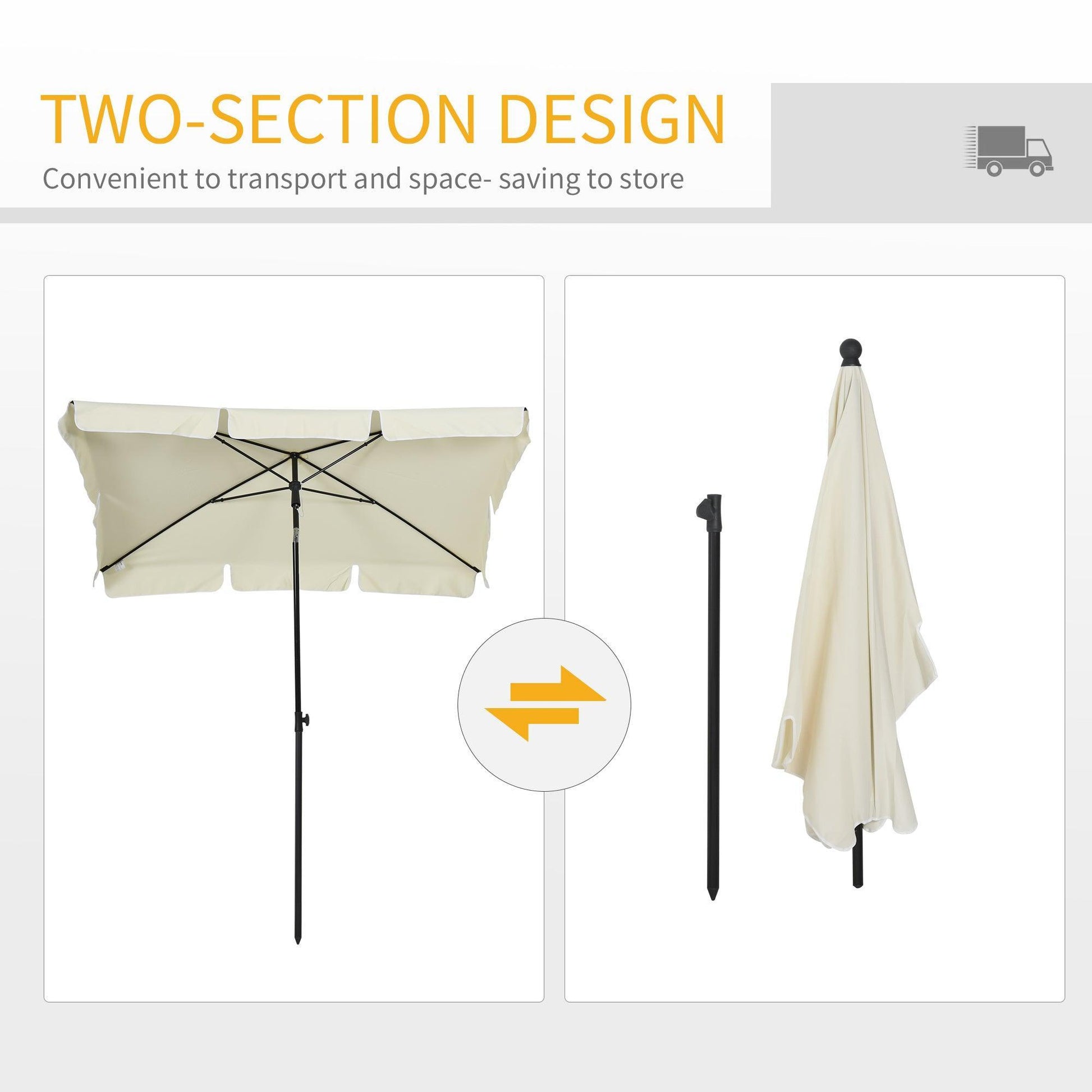 Outsunny Aluminium Sun Umbrella 2M x 1.25M Cream - ALL4U RETAILER LTD