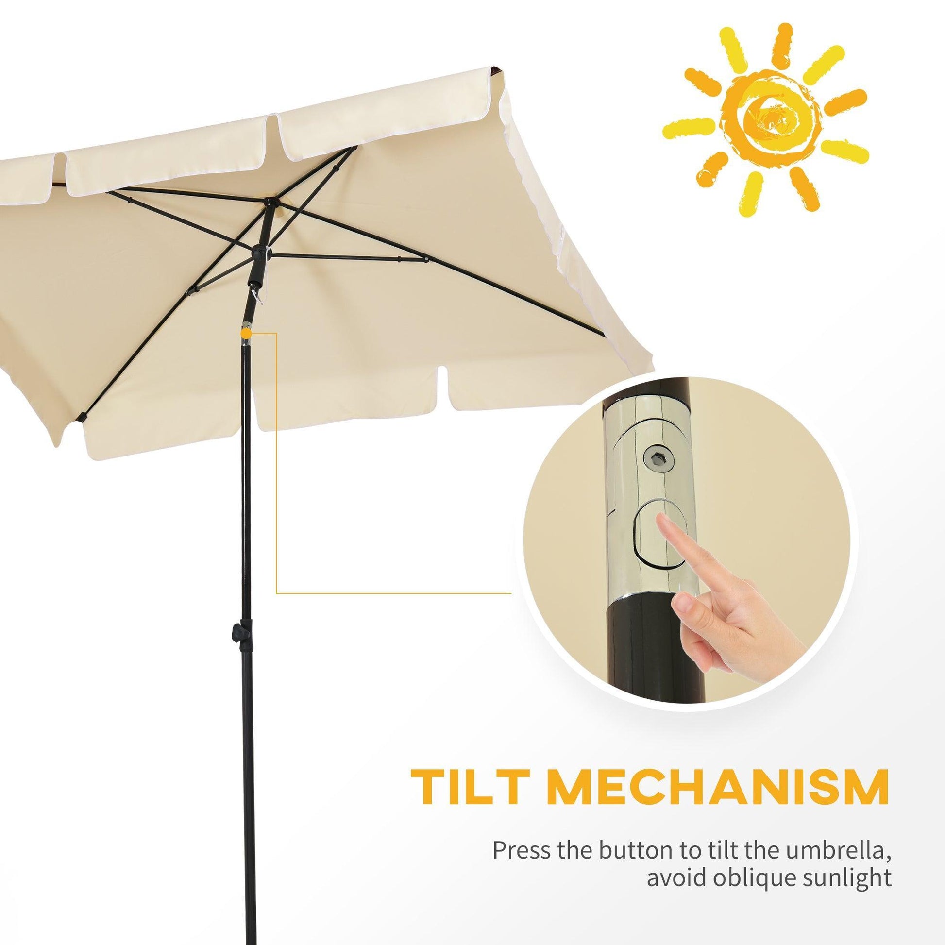 Outsunny Aluminium Sun Umbrella Parasol - Rectangular 2M x 1.25M Beige - ALL4U RETAILER LTD