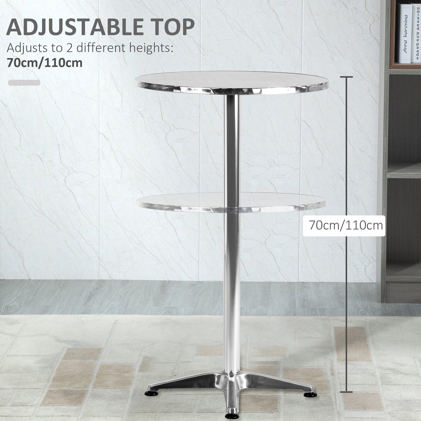 Outsunny Aluminum Bistro Table - Adjustable Heights: 70cm/110cm - ALL4U RETAILER LTD