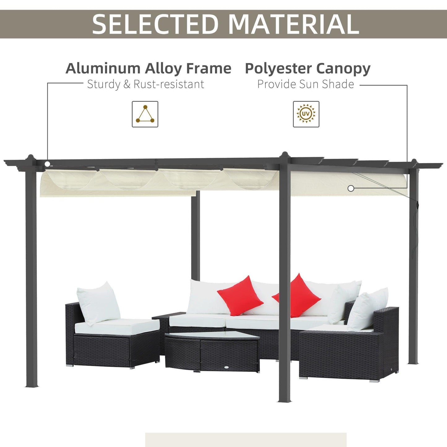 Outsunny Aluminum Pergola Gazebo: Retractable Roof, Cream - ALL4U RETAILER LTD