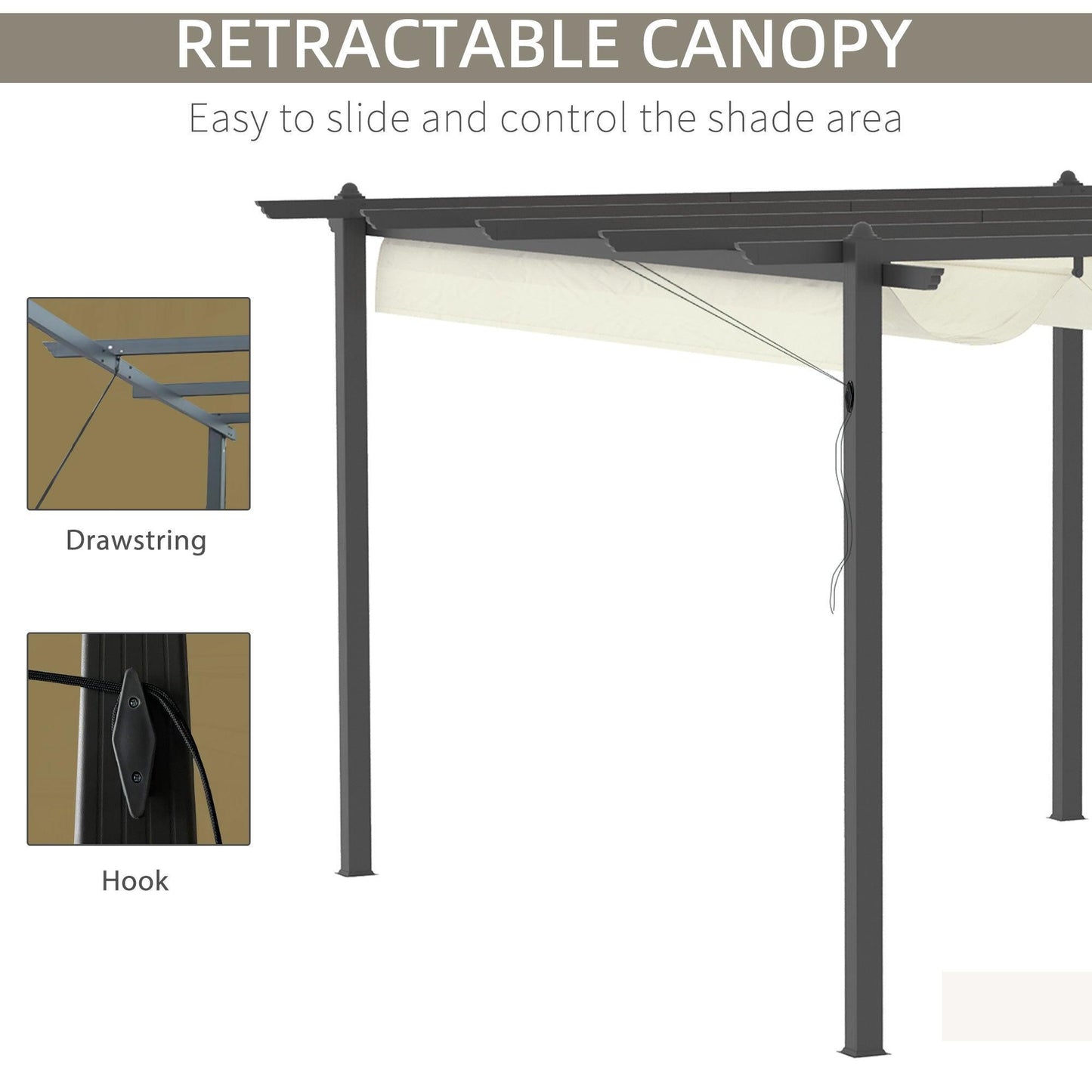 Outsunny Aluminum Pergola Gazebo: Retractable Roof, Cream - ALL4U RETAILER LTD