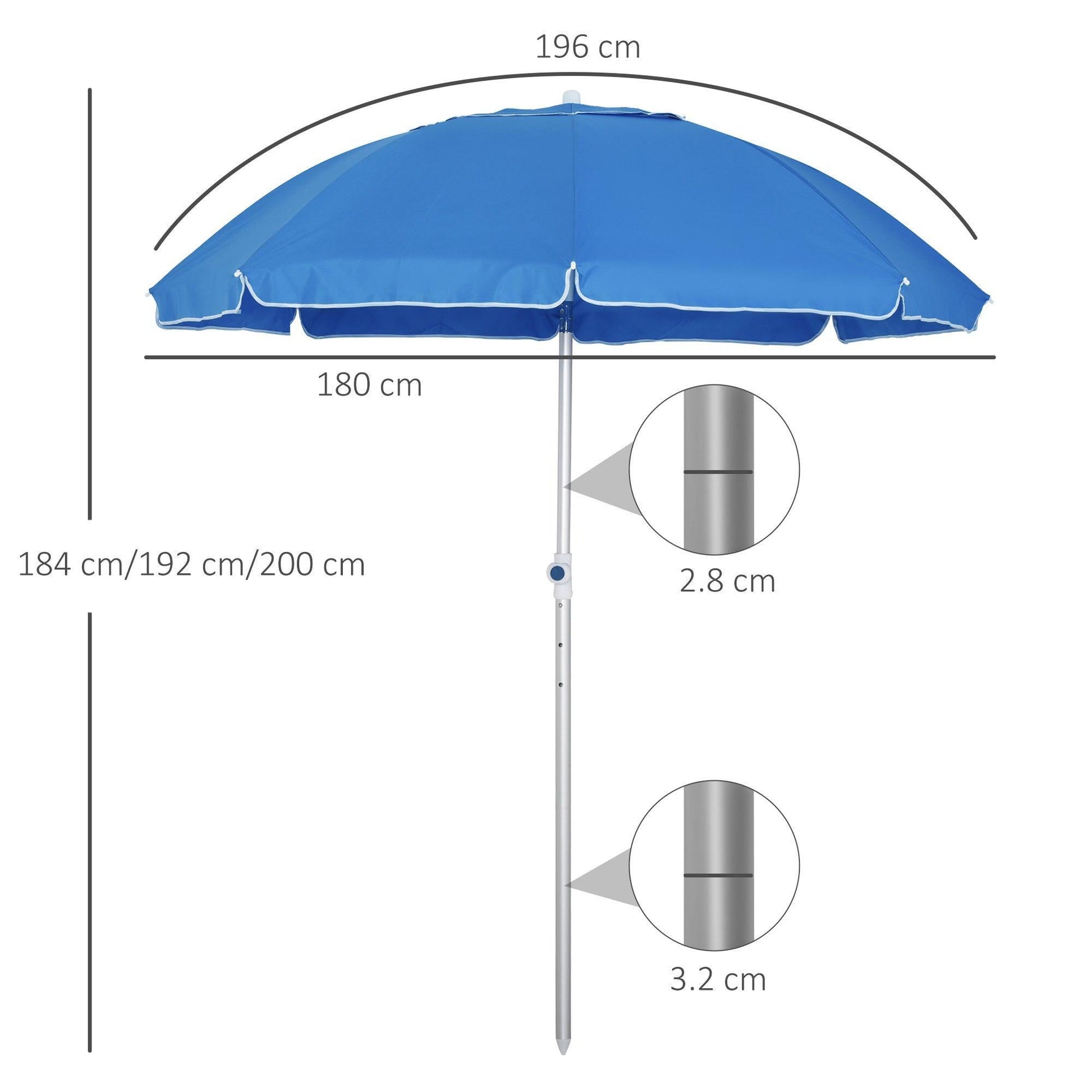 Outsunny Portable Blue Beach Umbrella: Adjustable Tilt, Carry Bag - ALL4U RETAILER LTD