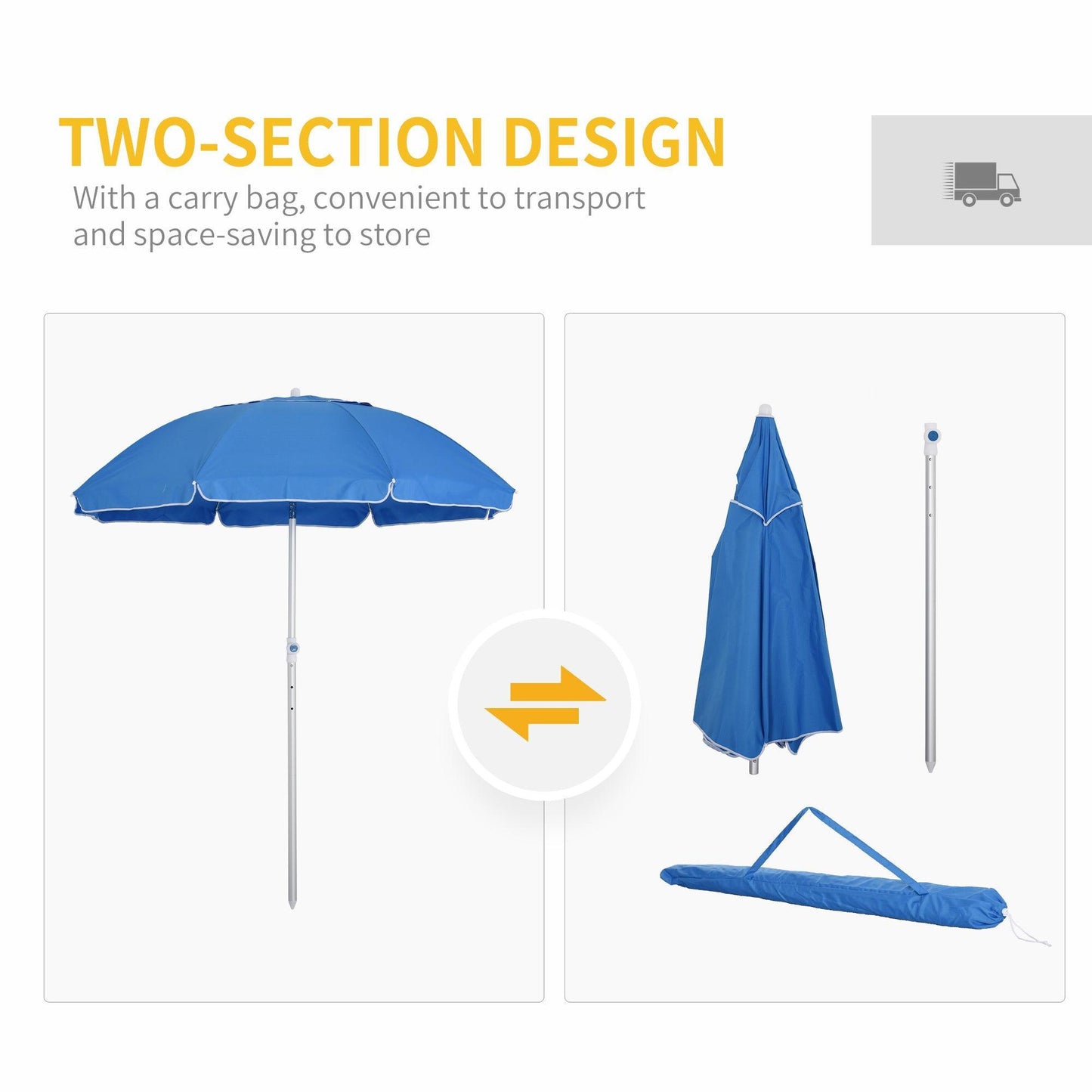 Outsunny Portable Blue Beach Umbrella: Adjustable Tilt, Carry Bag - ALL4U RETAILER LTD