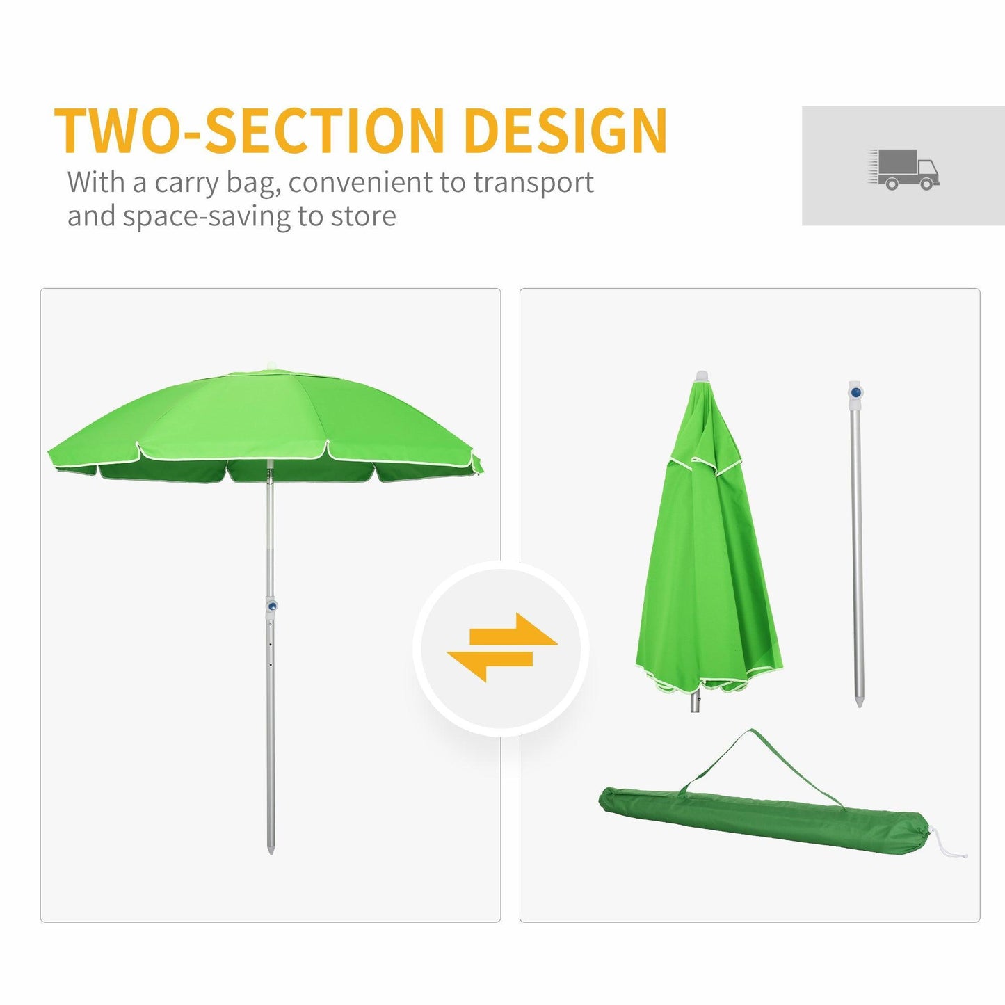 Outsunny Adjustable Beach Umbrella: Green & Portable - ALL4U RETAILER LTD