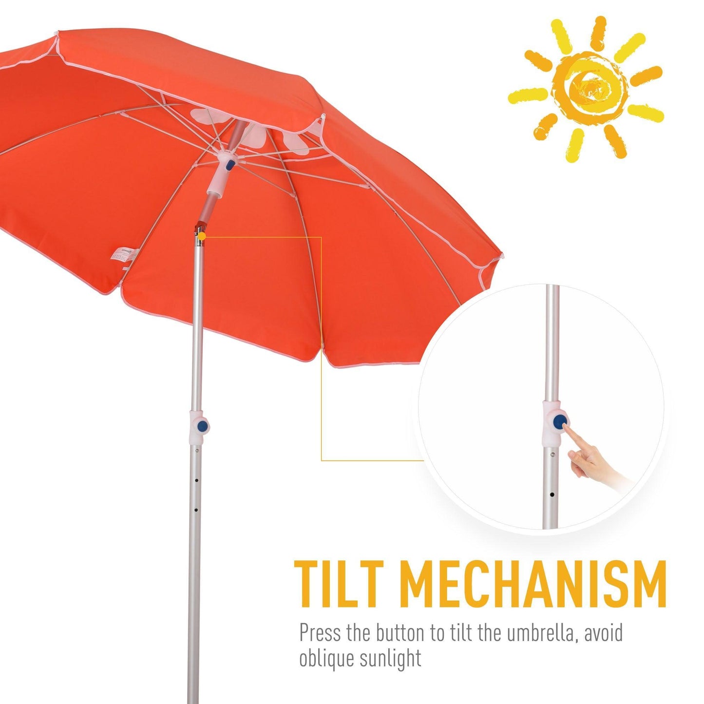 Outsunny Orange Beach Umbrella: Adjustable Tilt, Portable & Stylish - ALL4U RETAILER LTD