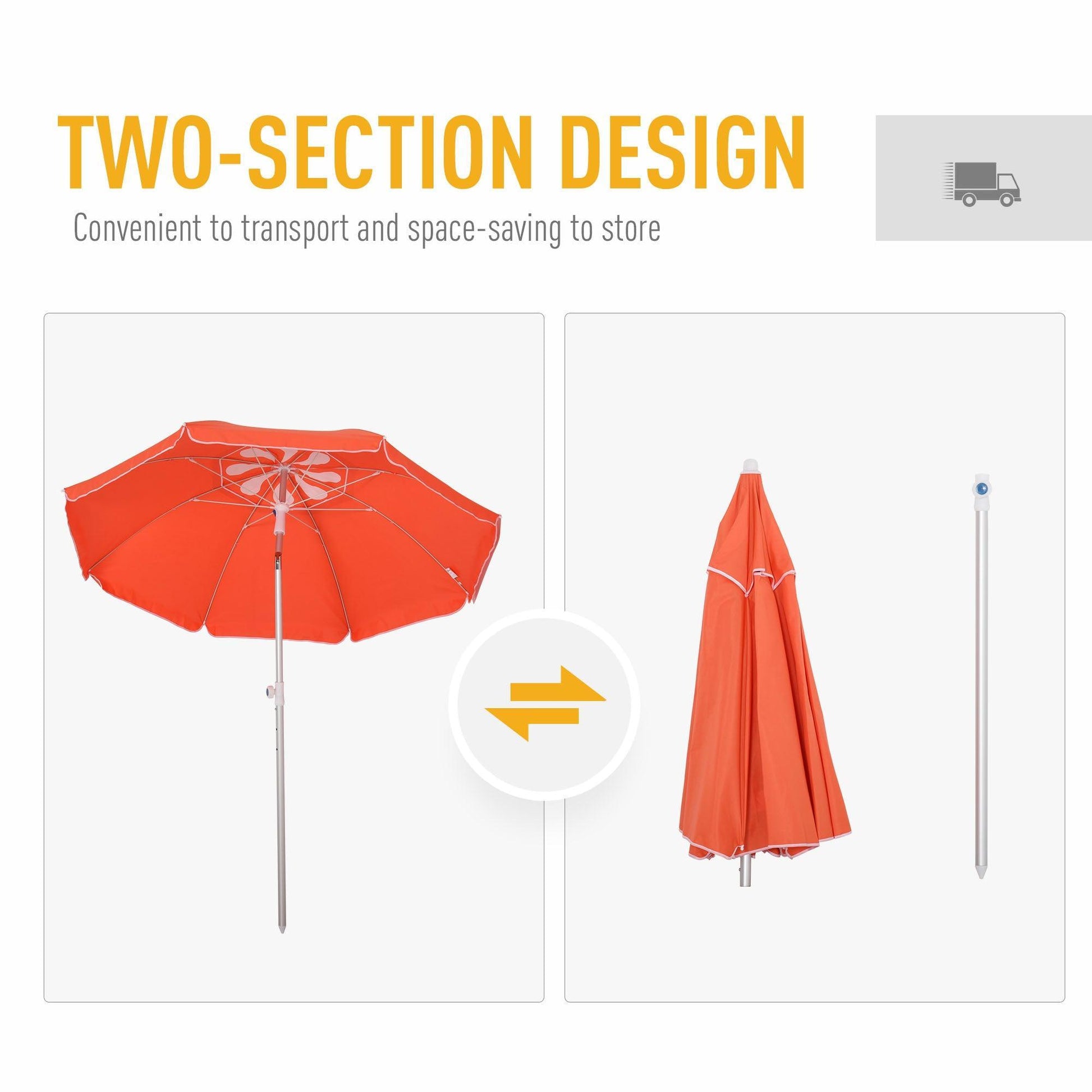 Outsunny Orange Beach Umbrella: Adjustable Tilt, Portable & Stylish - ALL4U RETAILER LTD