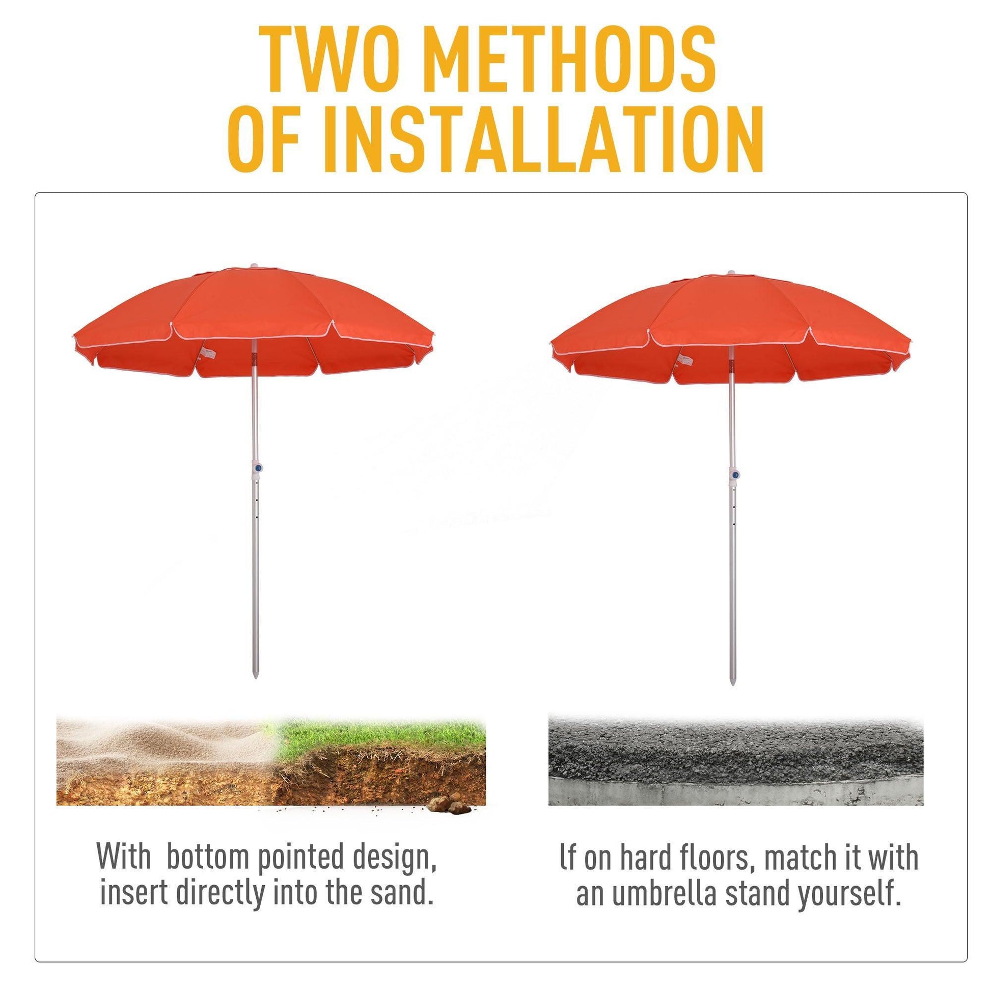 Outsunny Orange Beach Umbrella: Adjustable Tilt, Portable & Stylish - ALL4U RETAILER LTD