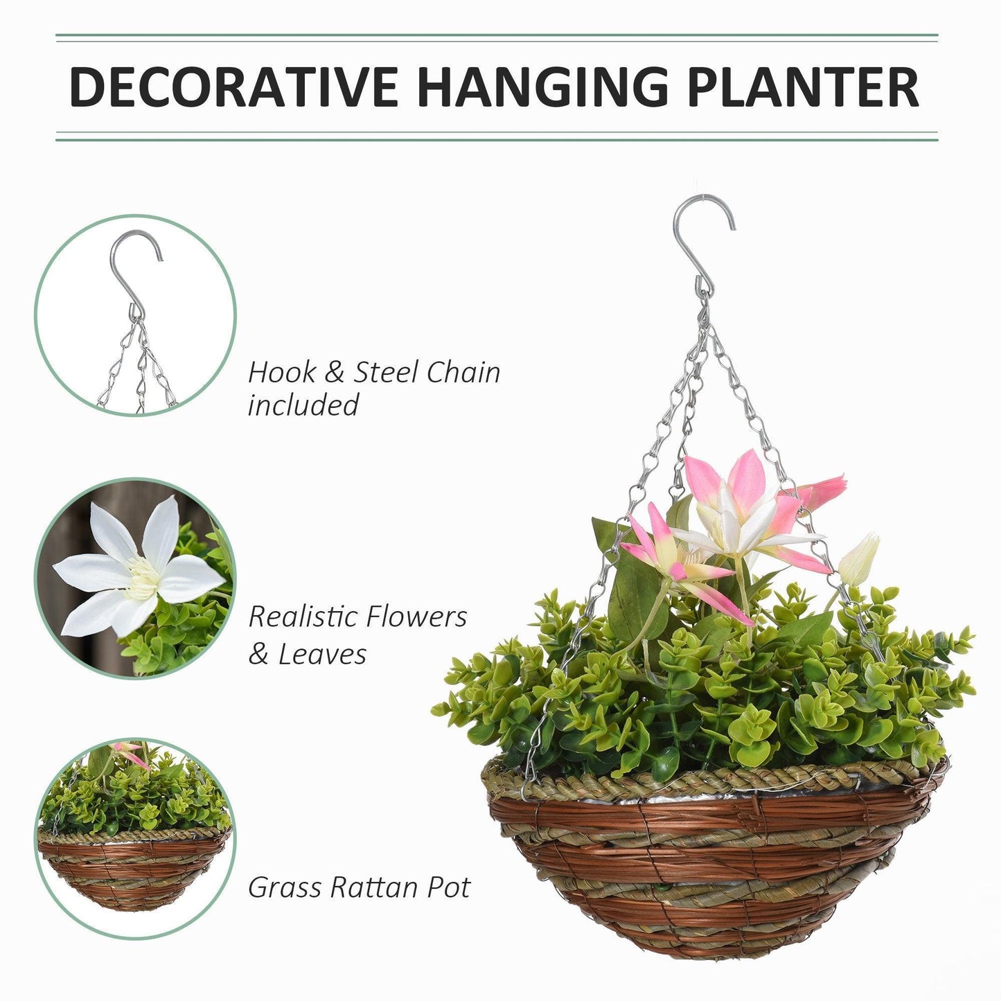 Outsunny Artificial Clematis Flowers Hanging Planter - ALL4U RETAILER LTD