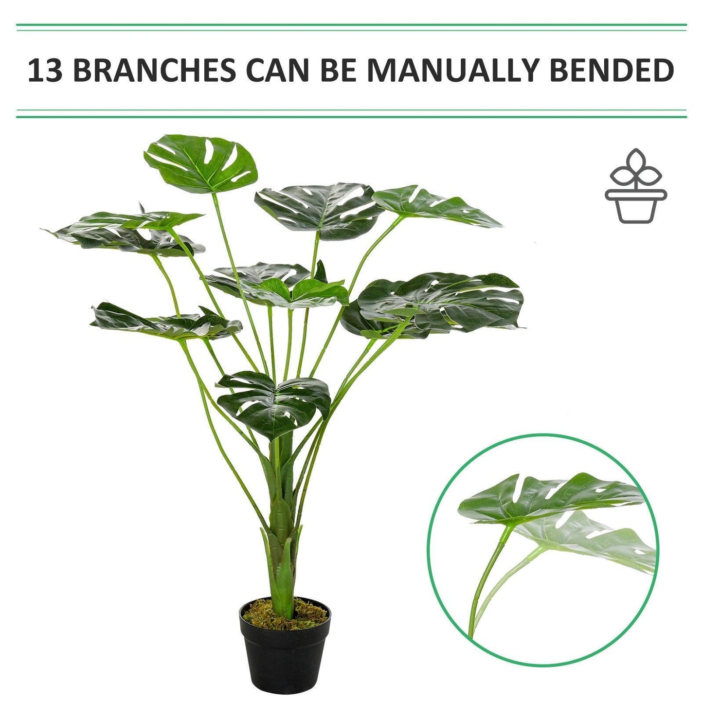 Outsunny Artificial Monstera Tree - 13 Leaves, Indoor Outdoor Décor - ALL4U RETAILER LTD