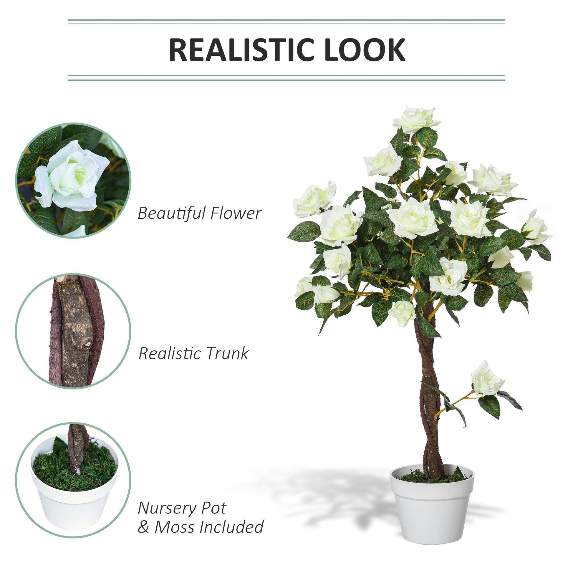 Outsunny Artificial Rose Tree Fake Plant - 3FT Indoor/Outdoor Décor - ALL4U RETAILER LTD